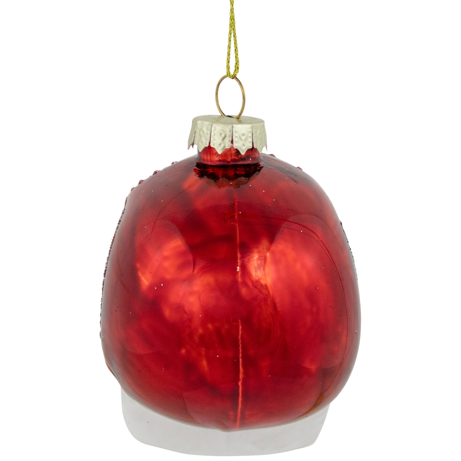 Day of the Dead Skull Head Glitter Glass Christmas Ornament - 3.5" - Red