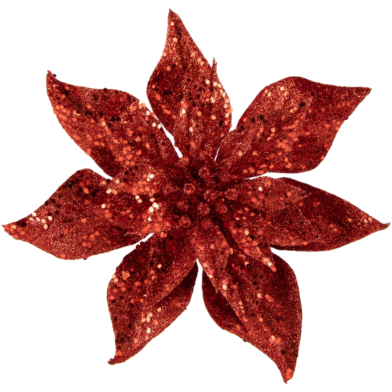 Artificial Glittered Poinsettia Christmas Floral Pick Clip-On Ornament - 9" - Red