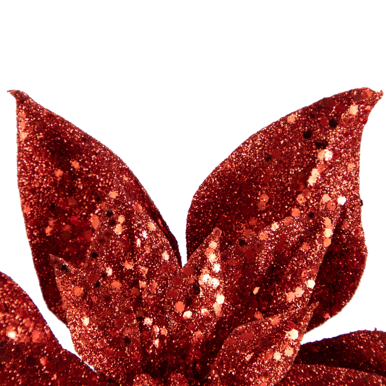 Artificial Glittered Poinsettia Christmas Floral Pick Clip-On Ornament - 9" - Red
