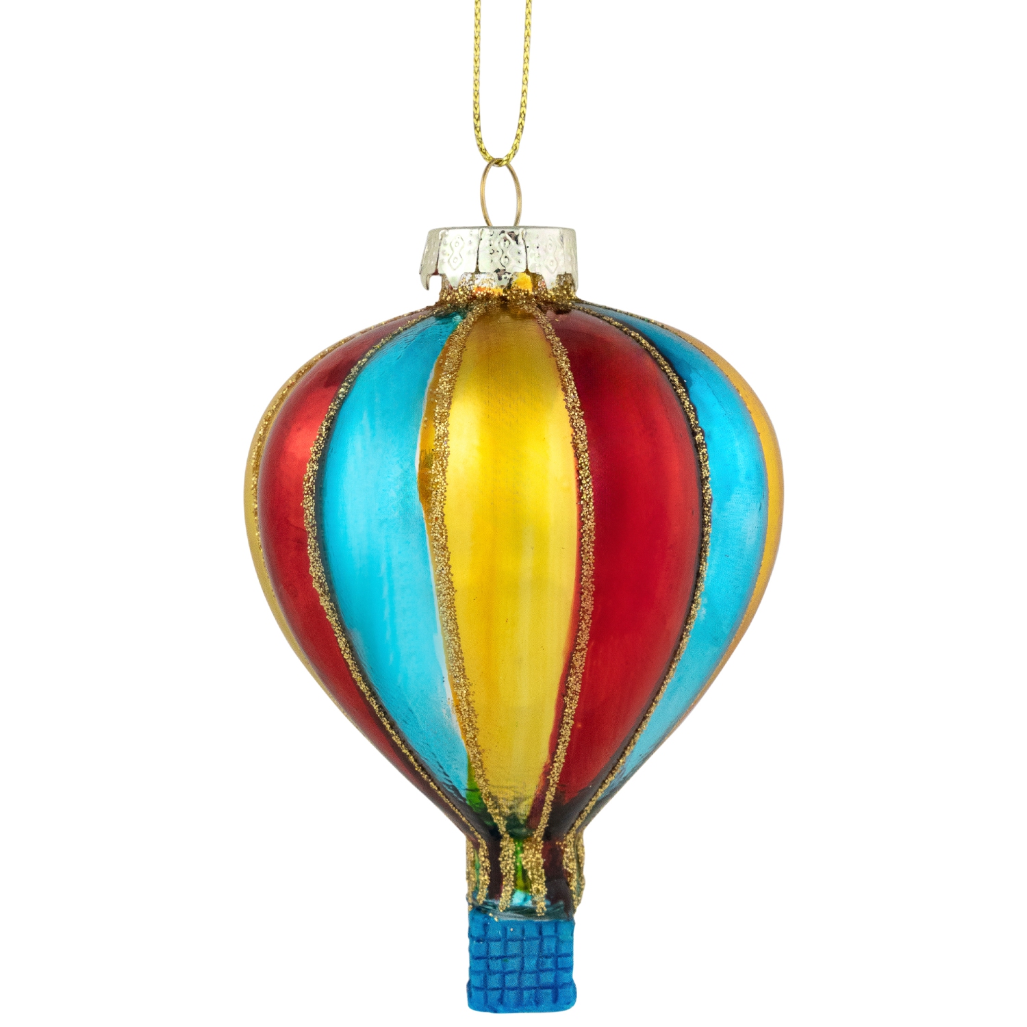 3.75" Shiny Multicolor Hot Air Balloon Glass Christmas Hanging Ornament