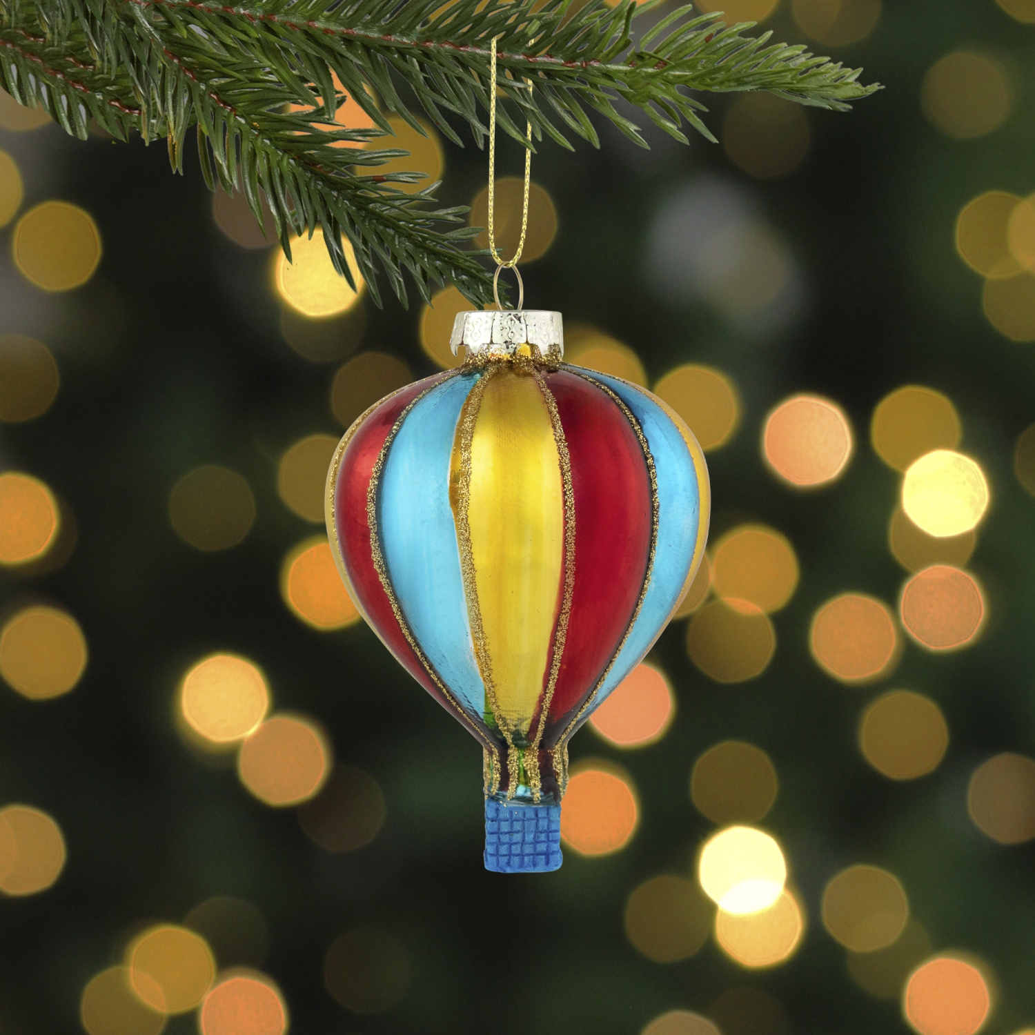 3.75" Shiny Multicolor Hot Air Balloon Glass Christmas Hanging Ornament