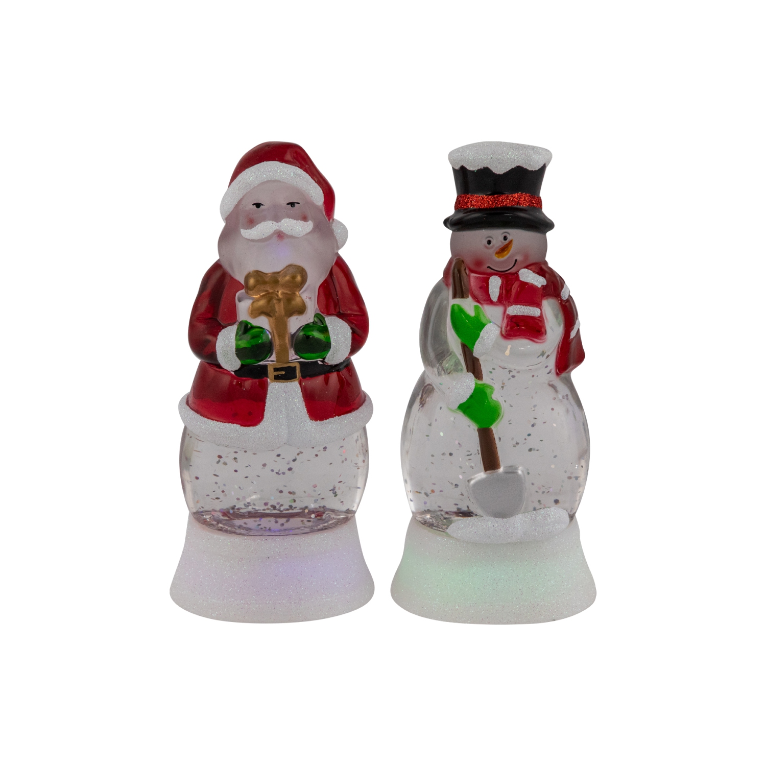 LED Lighted Color Changing Santa and Snowman Acrylic Christmas Snow Globes - 6.25" - Set of 2