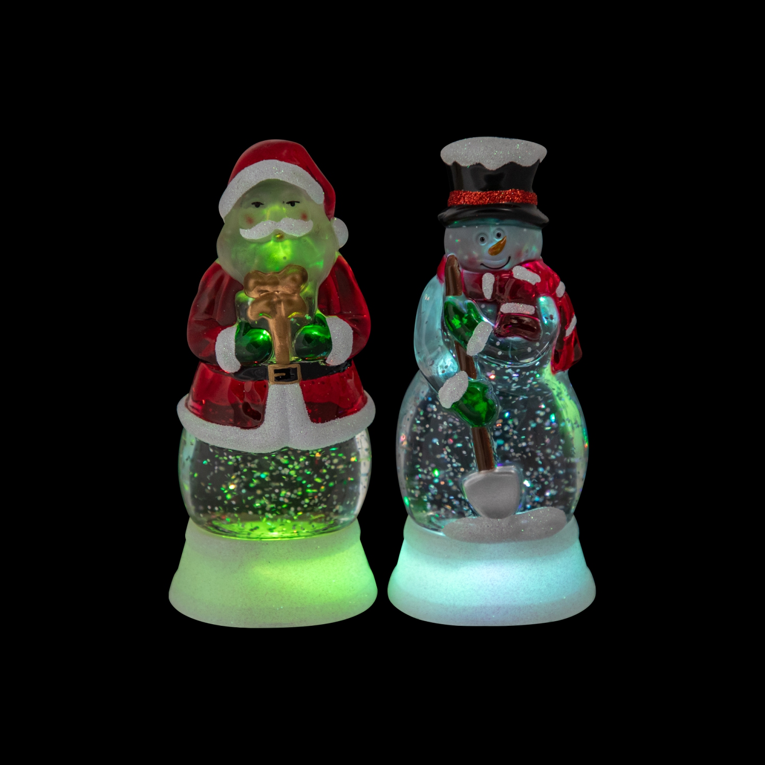 LED Lighted Color Changing Santa and Snowman Acrylic Christmas Snow Globes - 6.25" - Set of 2