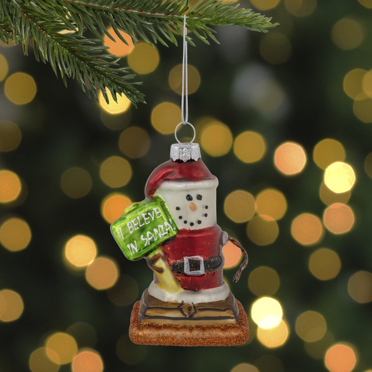 Smore "I Believe In Santa" Glass Christmas Ornament - 3.5" - Red