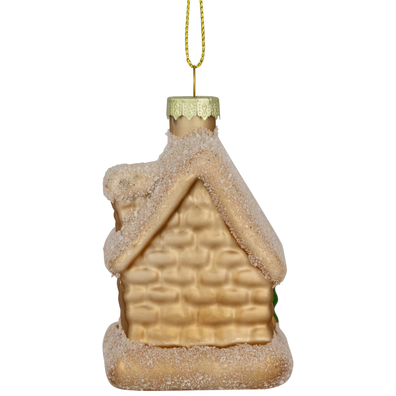 Snowy Country Cabin Glass Christmas Hanging Ornament - 3.25" - Gold Finish
