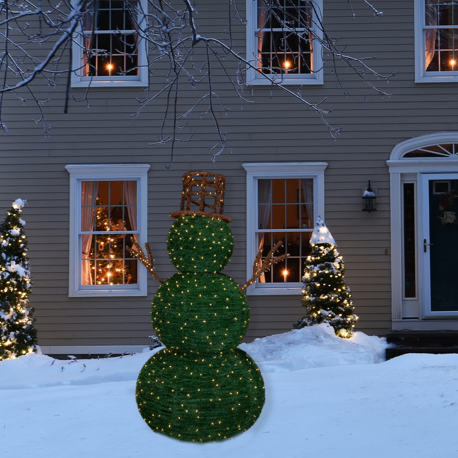 Lighted Commercial Topiary Snowman Outdoor Christmas Decoration - 6.5' - Warm White LED Lights