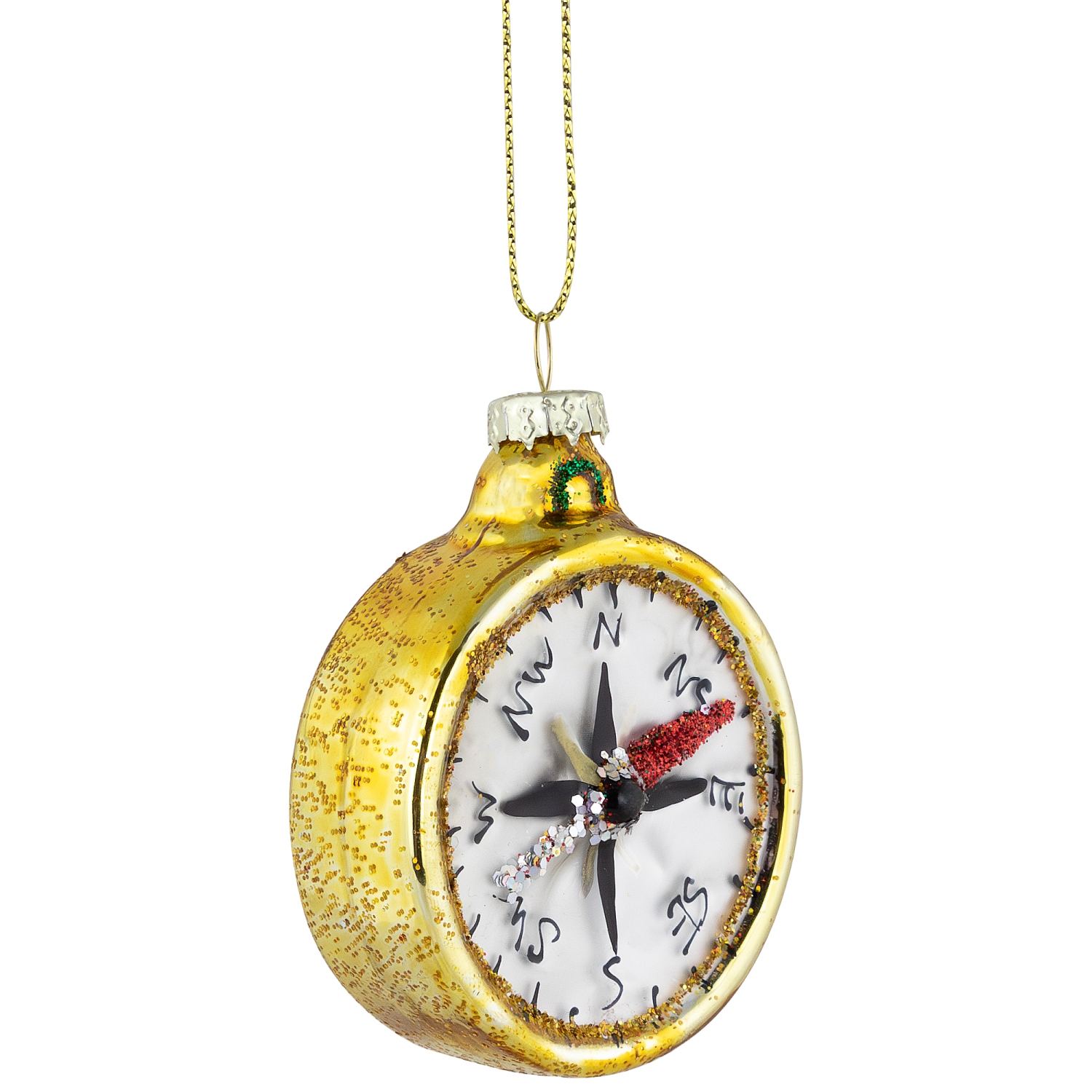 2.5" Glittered Gold Compass Glass Christmas Ornament