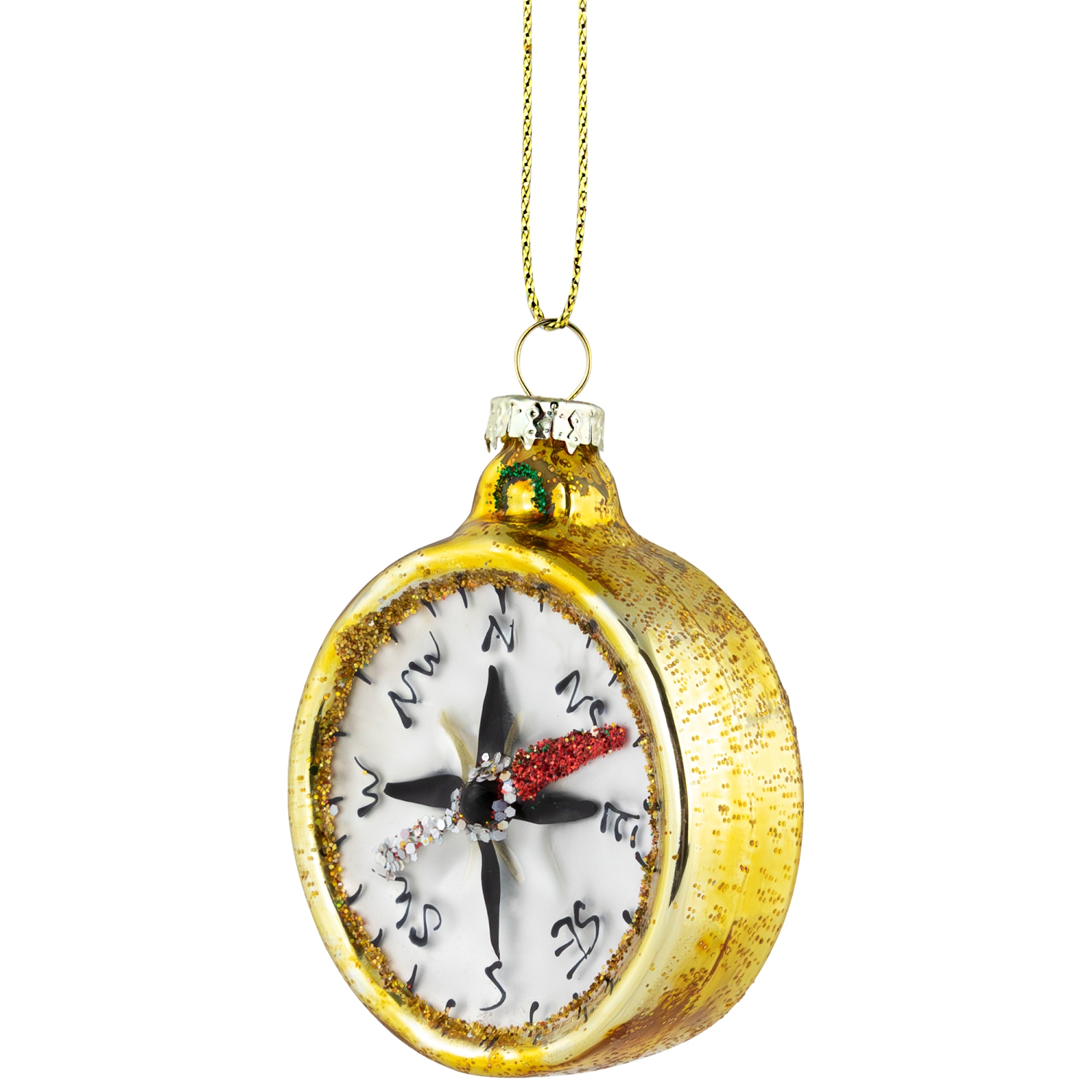 2.5" Glittered Gold Compass Glass Christmas Ornament