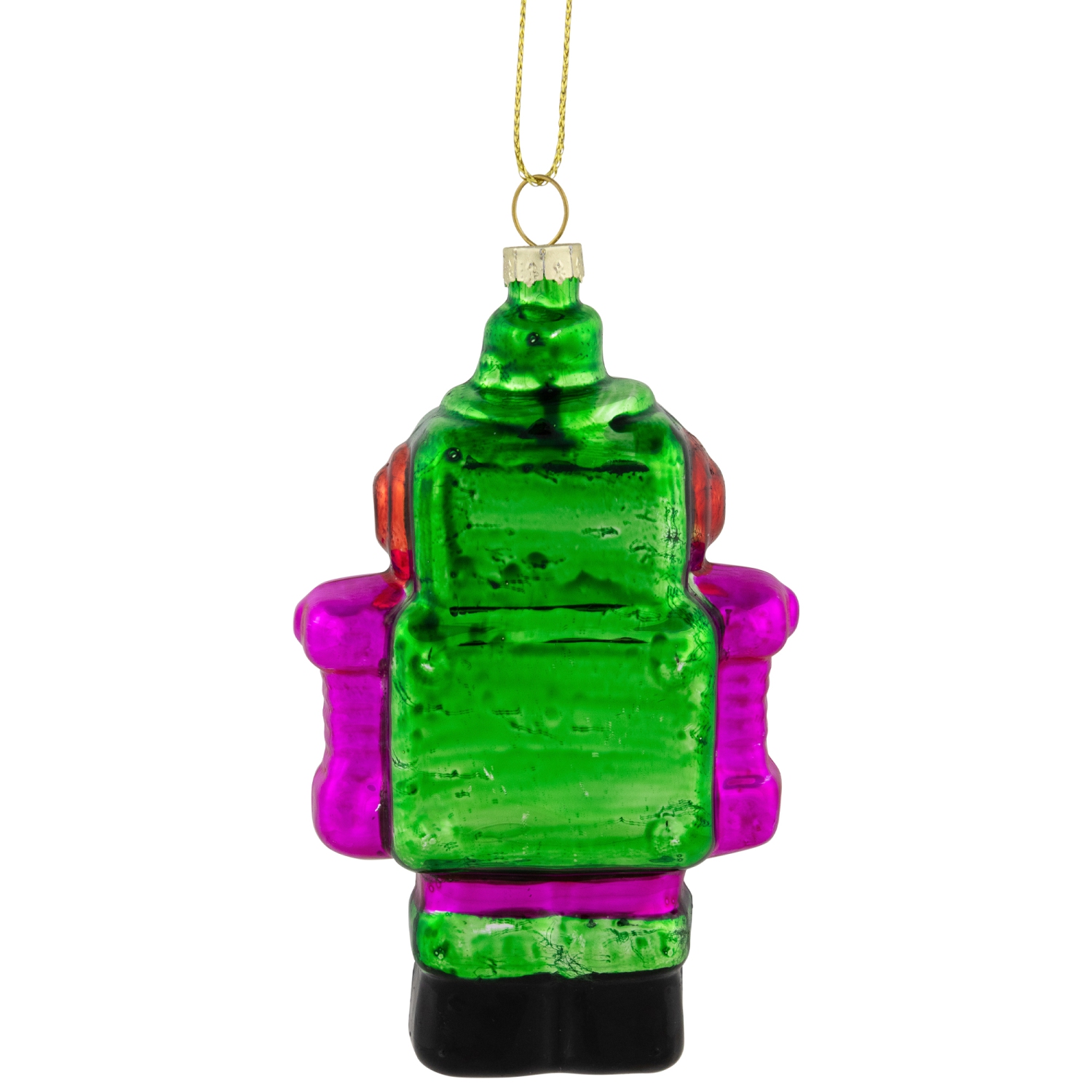 5" Green and Purple Robot Glass Christmas Ornament