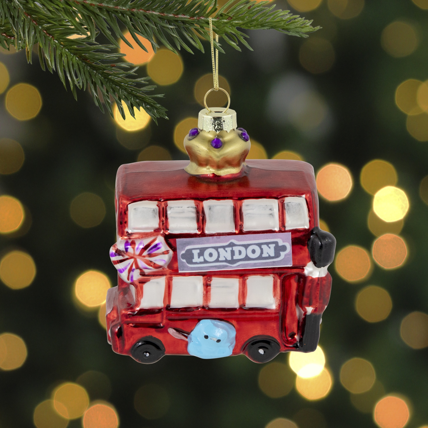 3.5" Double-Decker Bus Glass Christmas Ornament