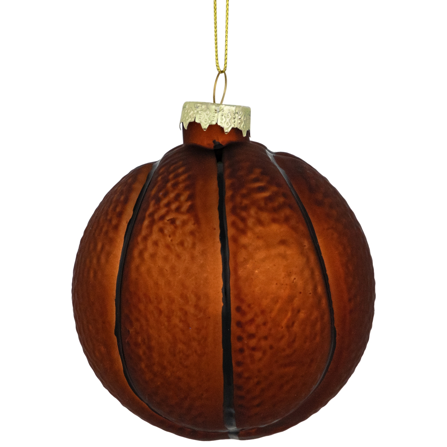 Basketball Glass Christmas Hanging Ornament - 3.5" - Orange and Black