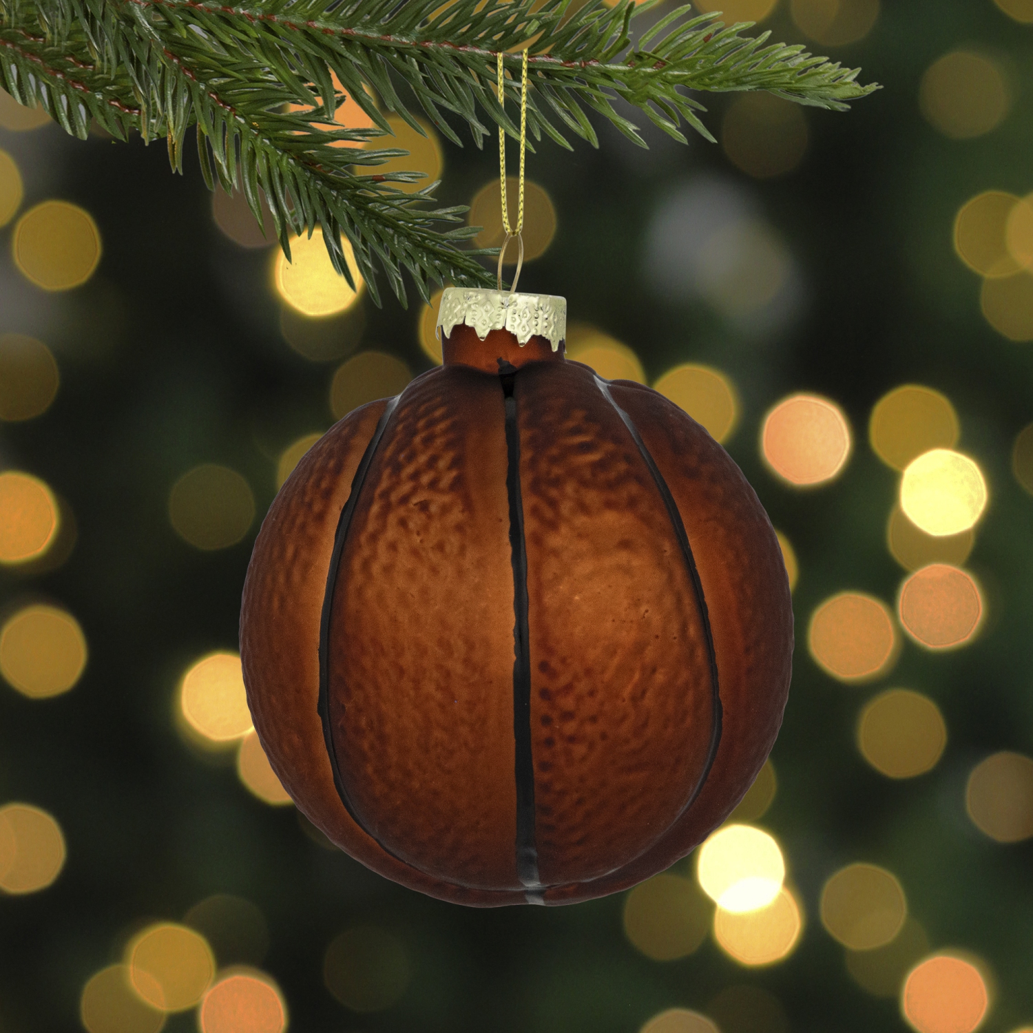 Basketball Glass Christmas Hanging Ornament - 3.5" - Orange and Black