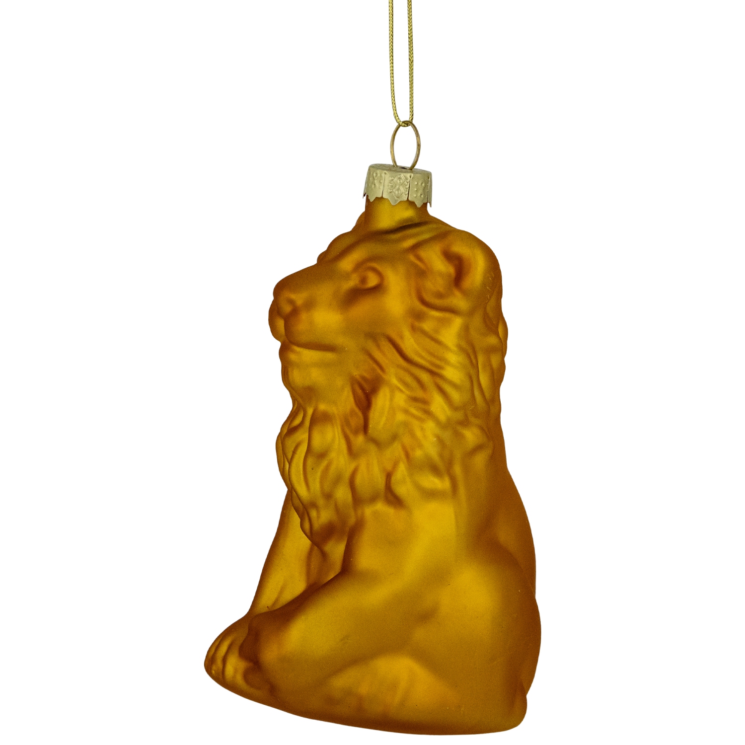 Sitting Lion Glass Christmas Ornament - 2.5" - Gold