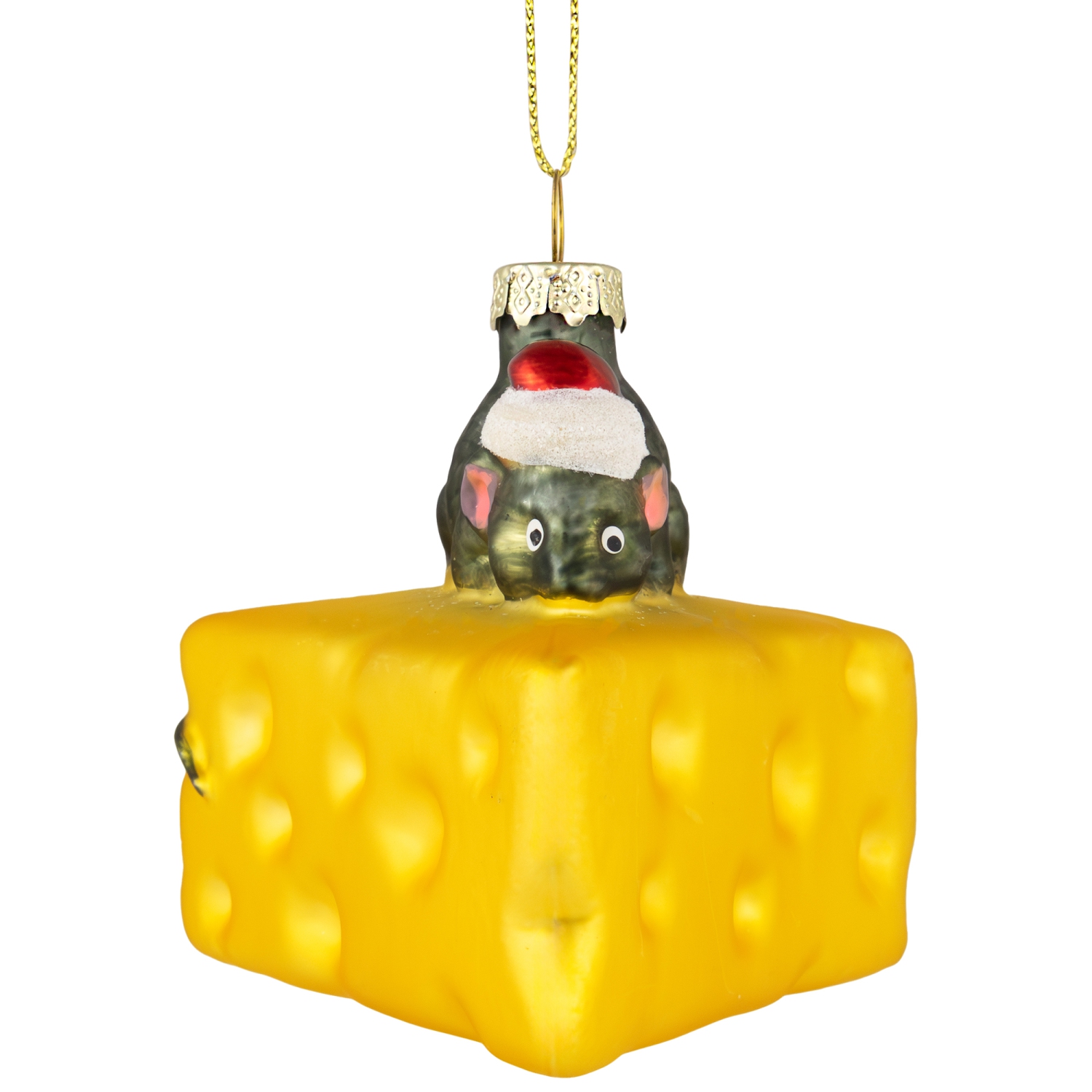 3.25" Mouse with Cheese Glass Christmas Ornament