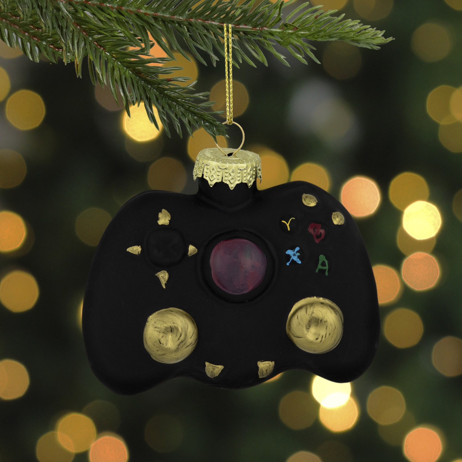Game Controller Glass Christmas Hanging Ornament - 4" - Black
