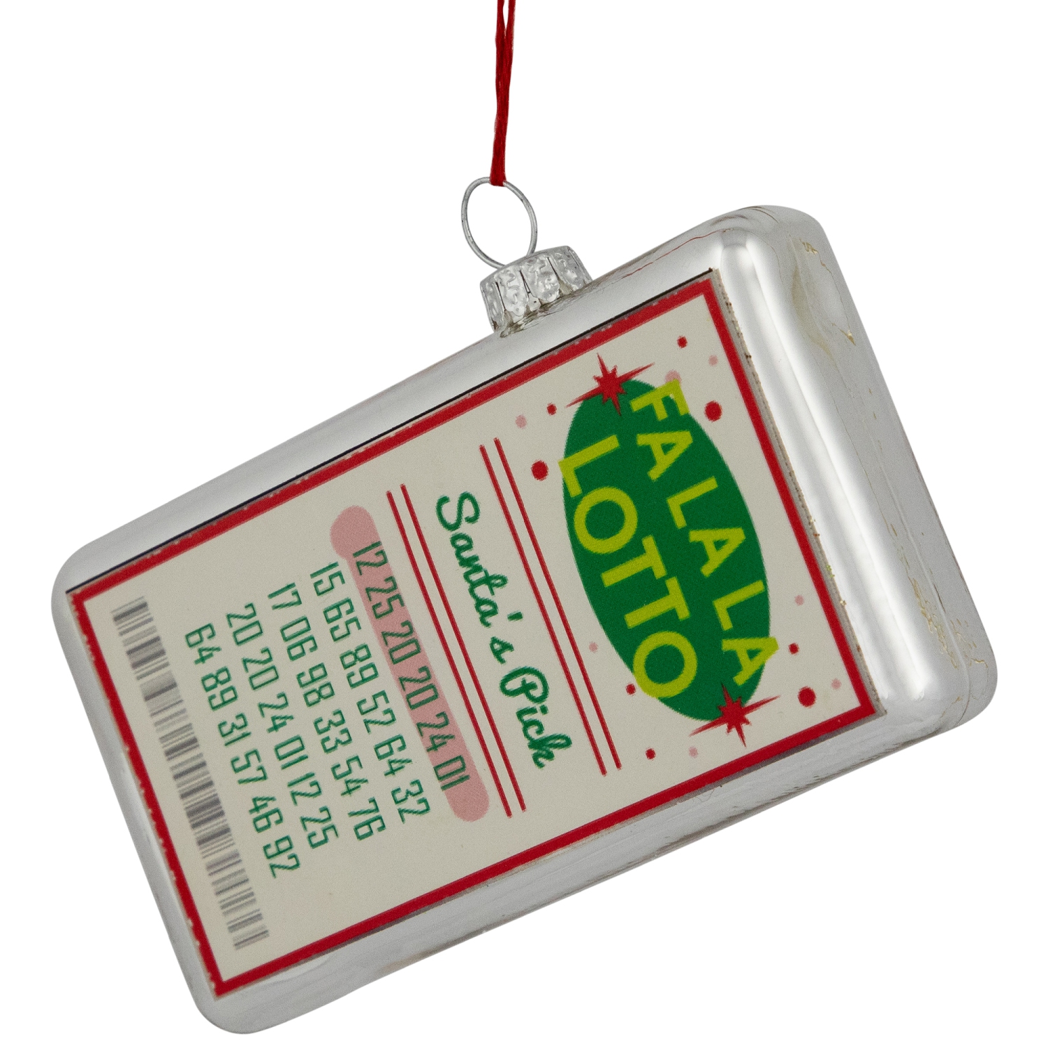 Glass "Fa La La Lotto Santa's Pick" Hanging Christmas Ornament - 4.25" - Silver