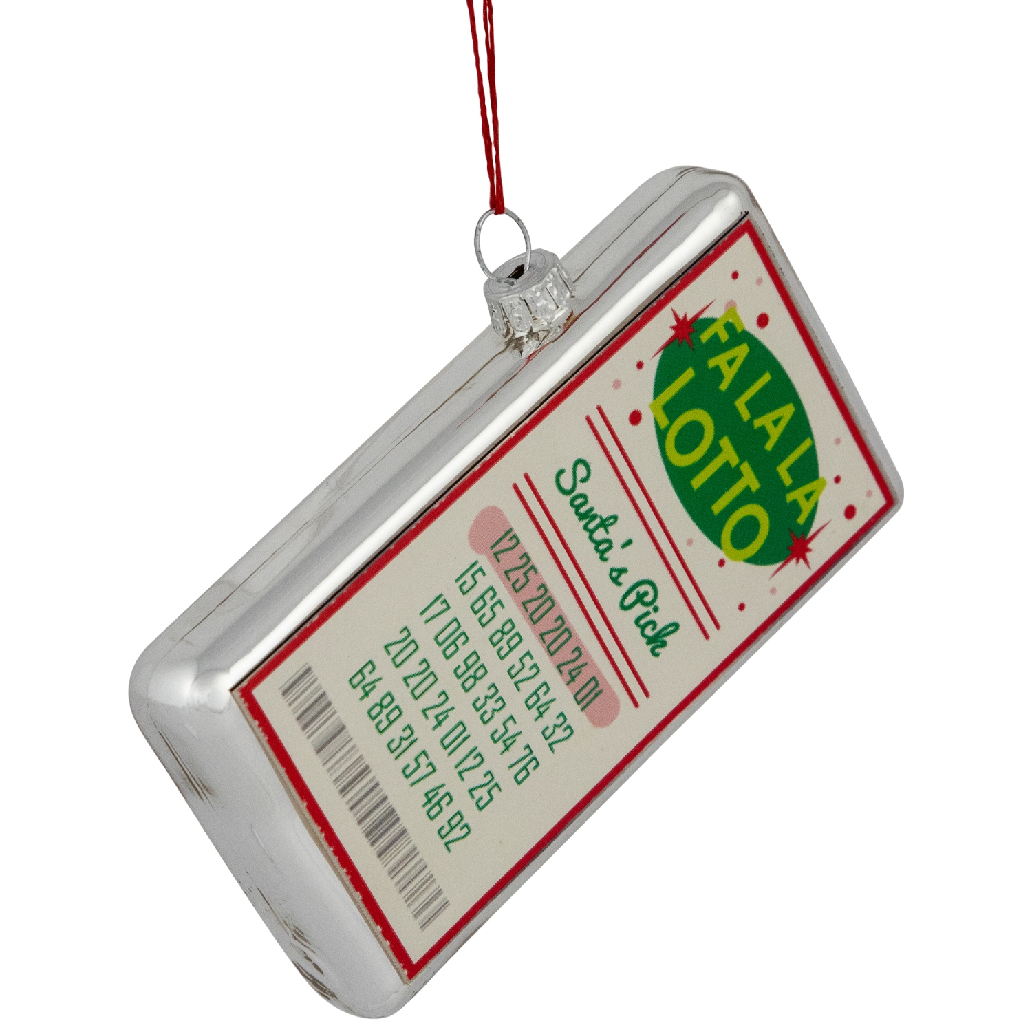 Glass "Fa La La Lotto Santa's Pick" Hanging Christmas Ornament - 4.25" - Silver