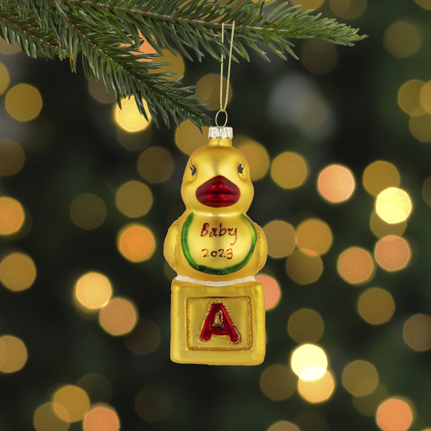 Ducky New Baby 2023 Glass Christmas Ornament - 5"