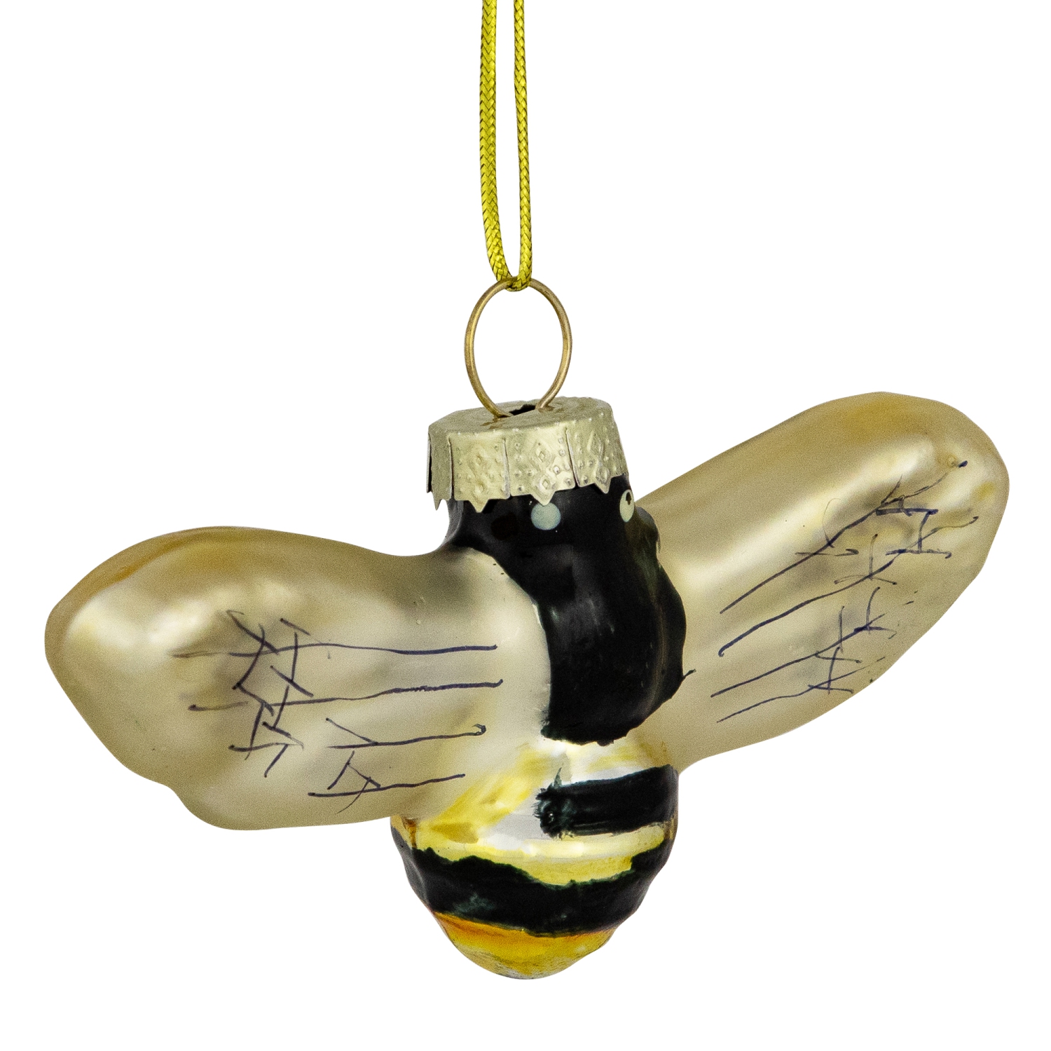 3.25" Black and Yellow Bee Glass Christmas Ornament