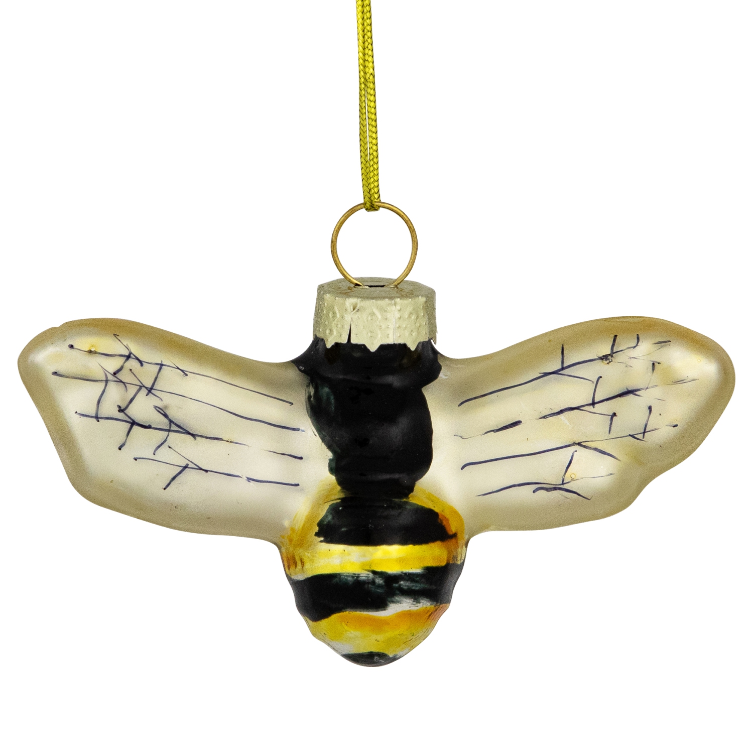 3.25" Black and Yellow Bee Glass Christmas Ornament