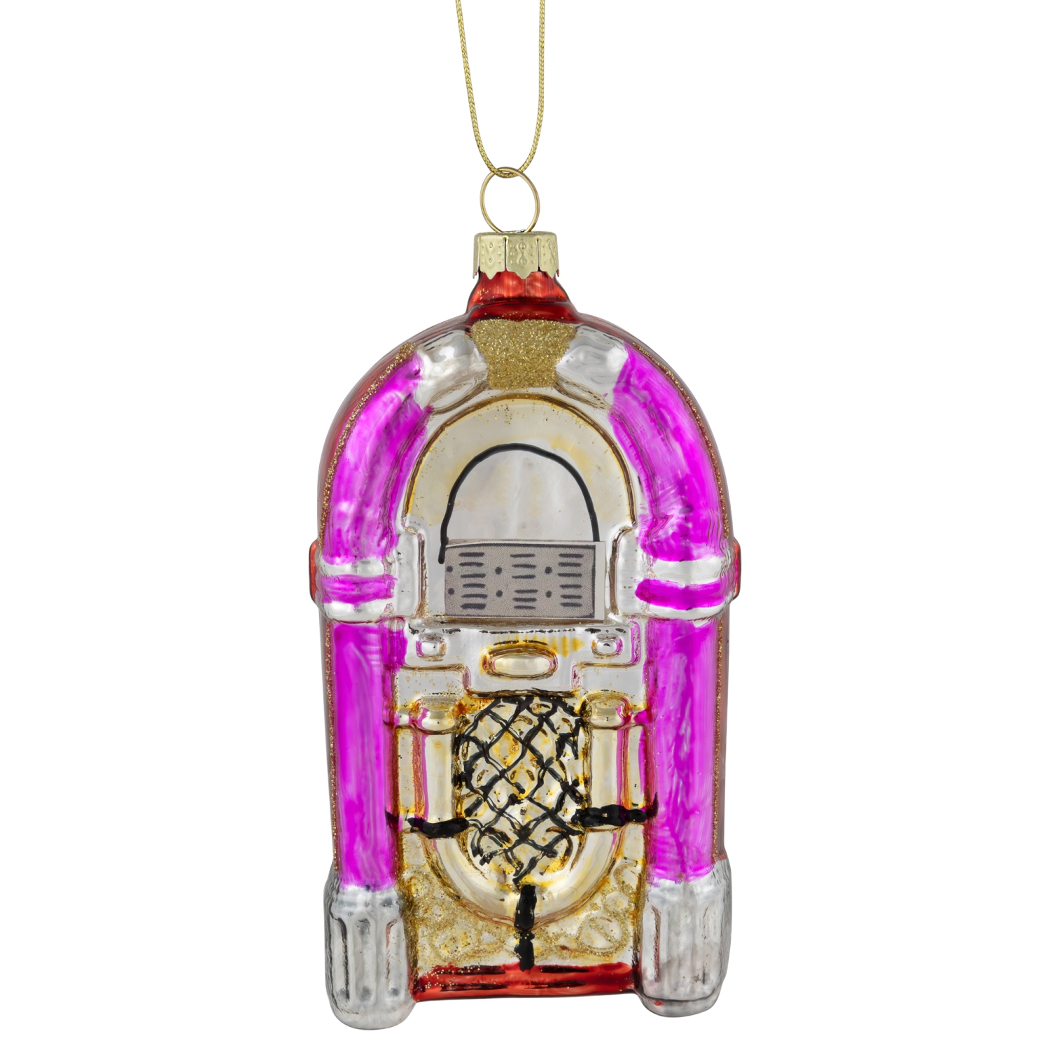 5" Pink Retro Juke Box Glass Christmas Ornament