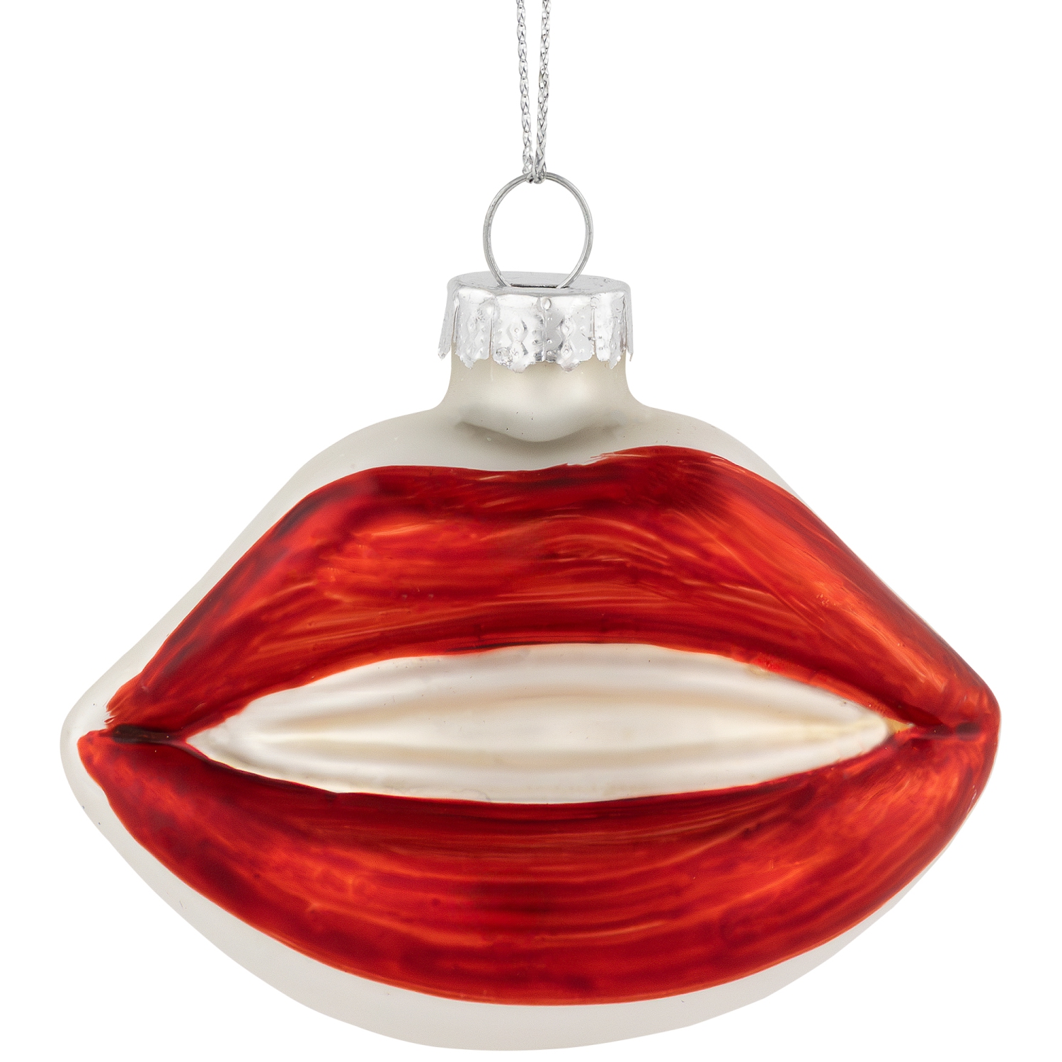 3.25" Bright Red Lips Glass Christmas Ornament