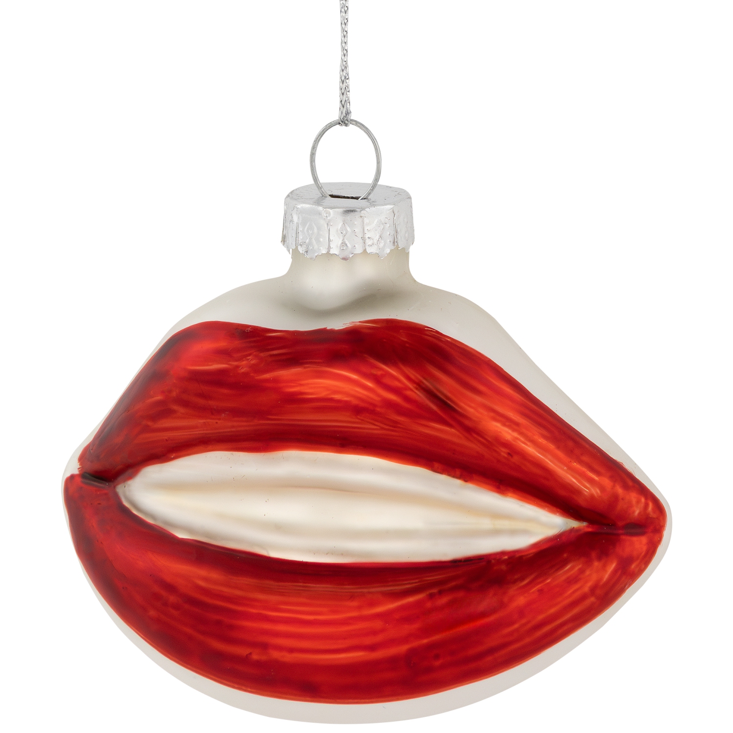 3.25" Bright Red Lips Glass Christmas Ornament