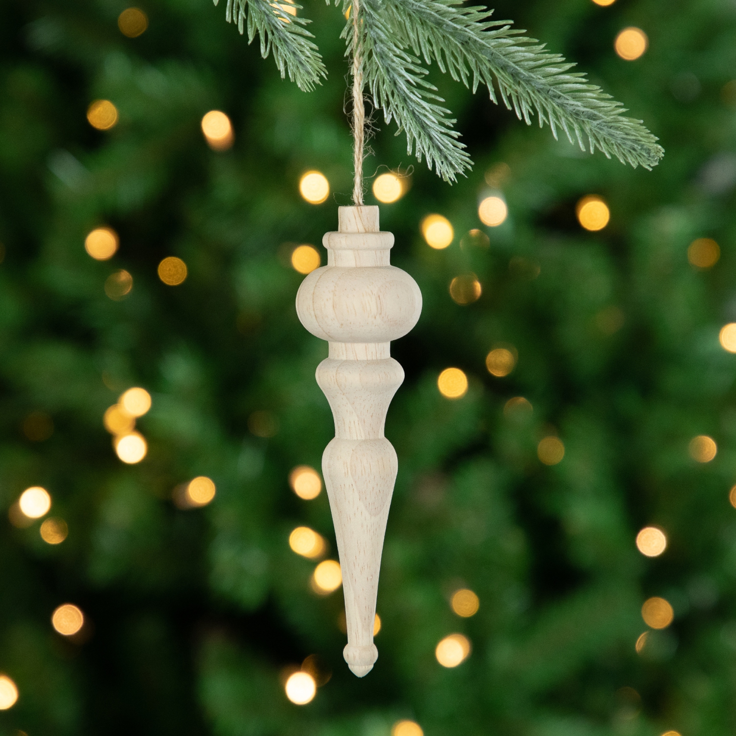 Set of 2 Natural Wood Finial Christmas Tree Ornaments 6.5"