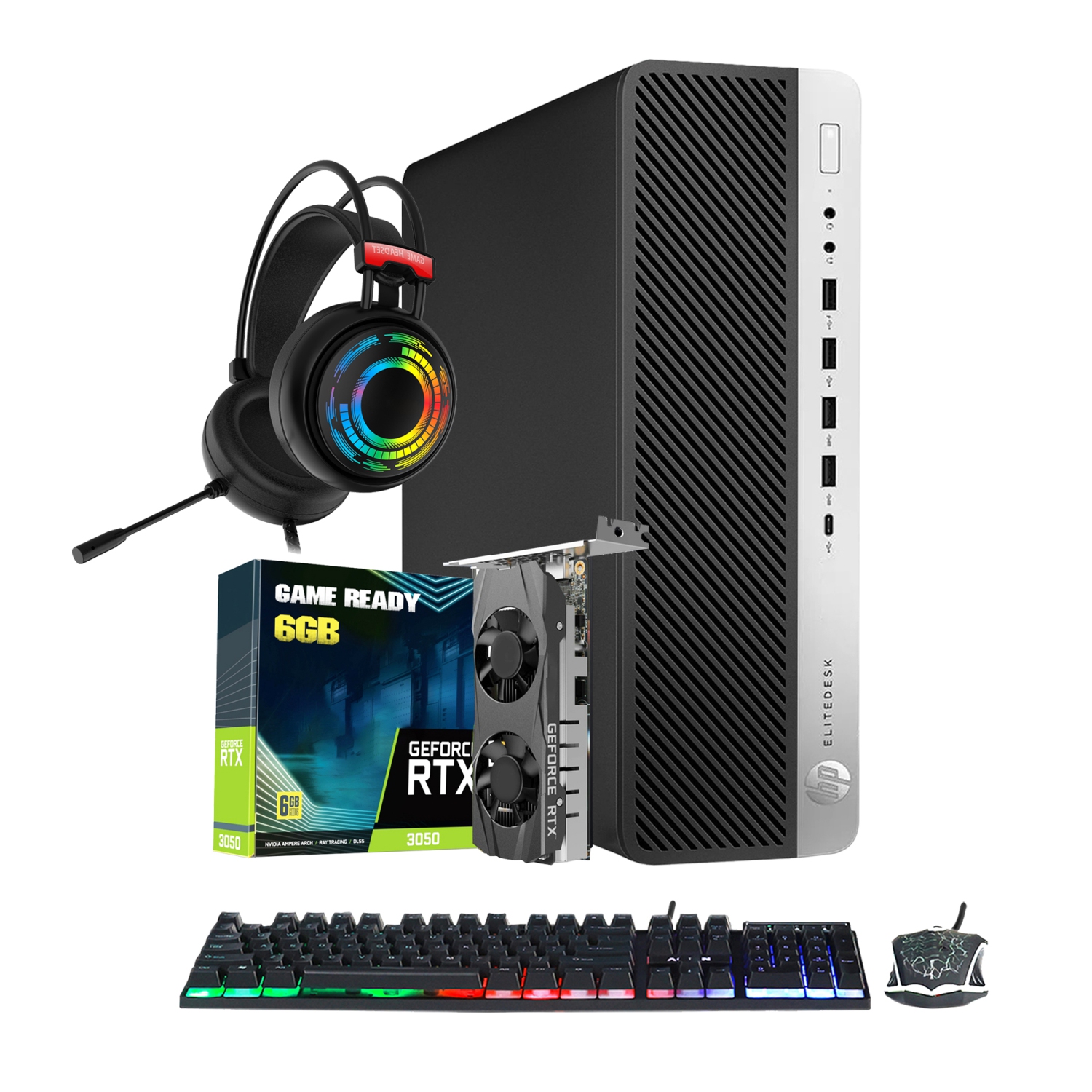 Refurbished (Good) - HP Gaming Computers EliteDesk 800 G3 SFF Windows 10 Pro Desktop/ GeForce RTX 3050 6GB GDDR6/ Intel Quad-Core i7 CPU/ 32GB RAM/ 2TB NVMe SSD/ WIFI/ RGB Headset