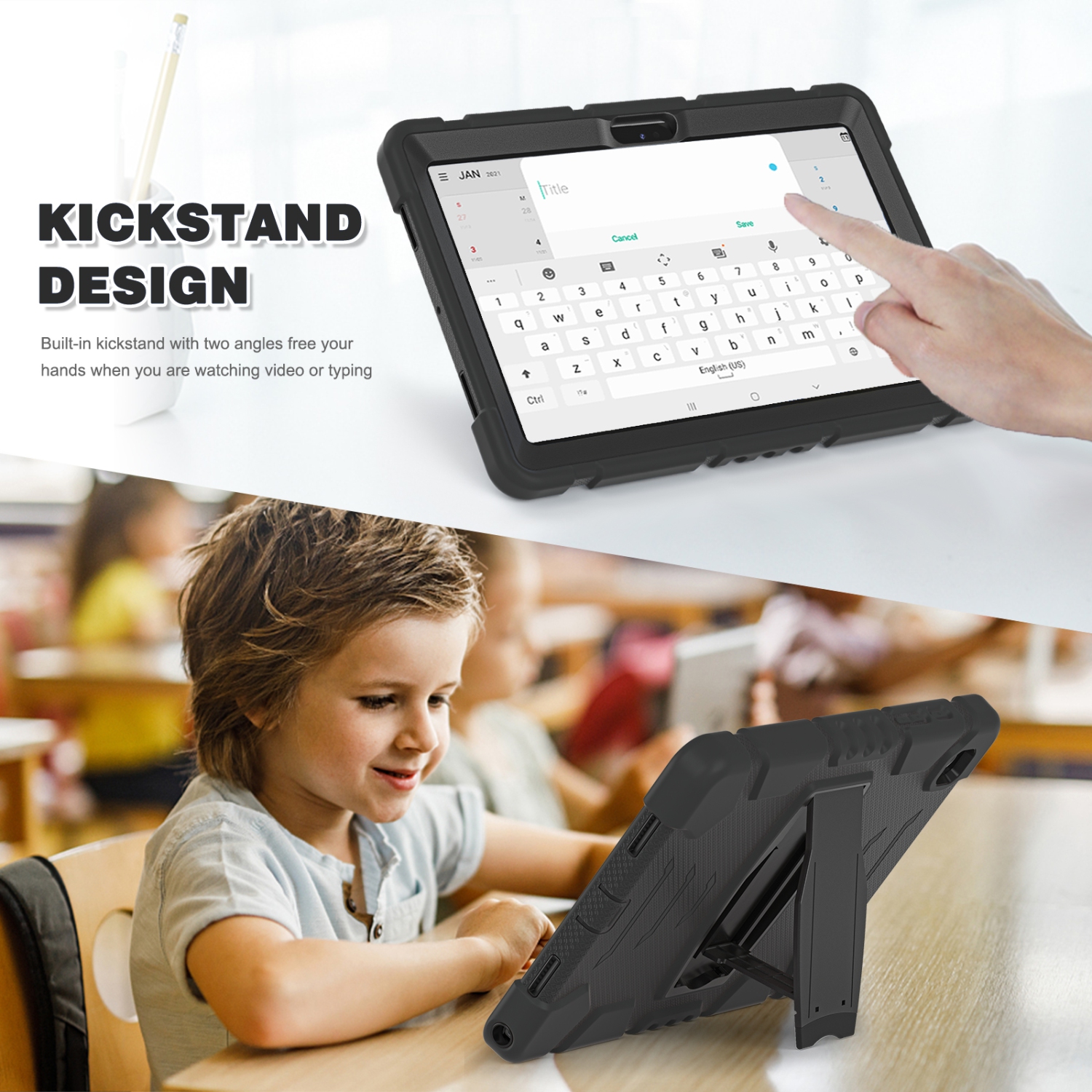 Samsung Galaxy Tab A9 Plus /A9+ 11 inches 2024 Rugged Case with Kickstand, Full Body Heavy Duty Triple Layered Shockproof, Anti Skid Protective Cover