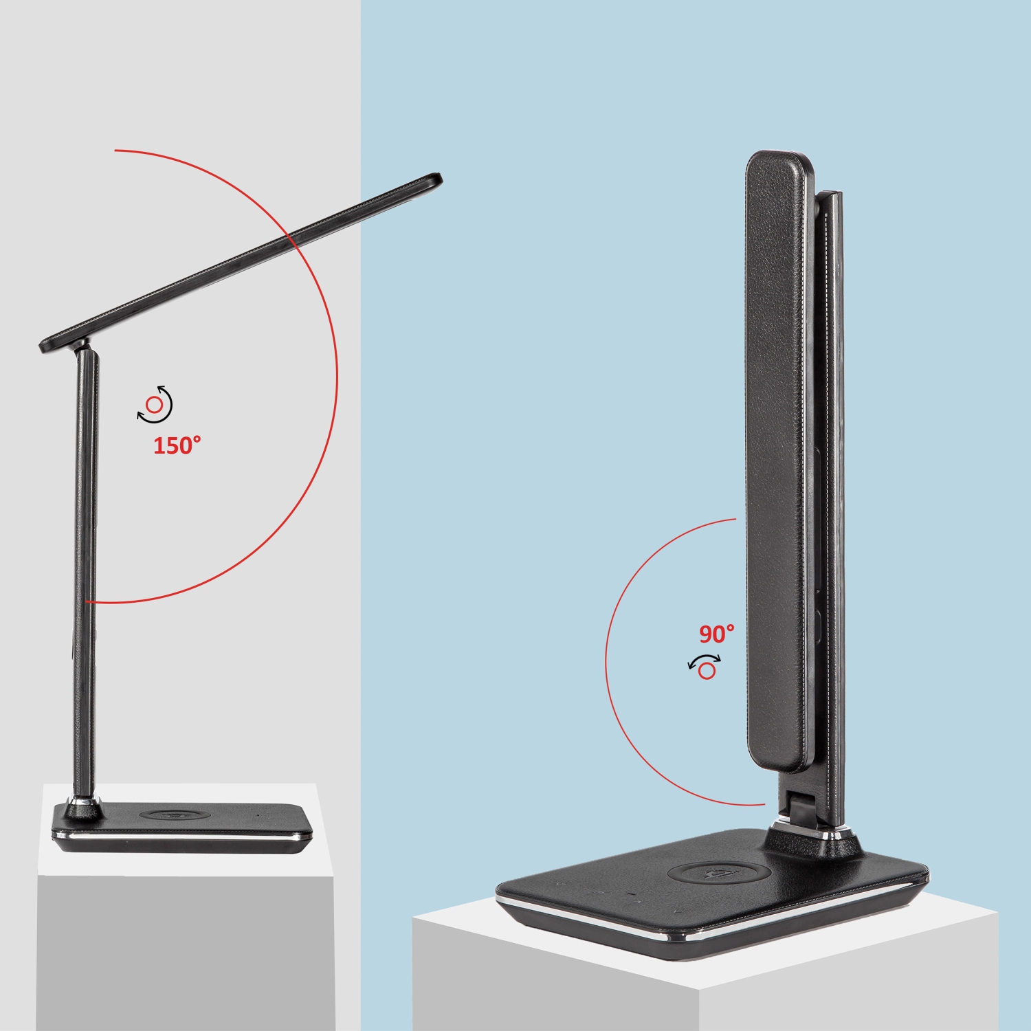 Remis à neuf - Lampe de bureau DEL SHOPPINGALL avec chargeur sans fil Qi, port de chargement USB, 3 modes de couleur avec 5 niveaux de luminosité,