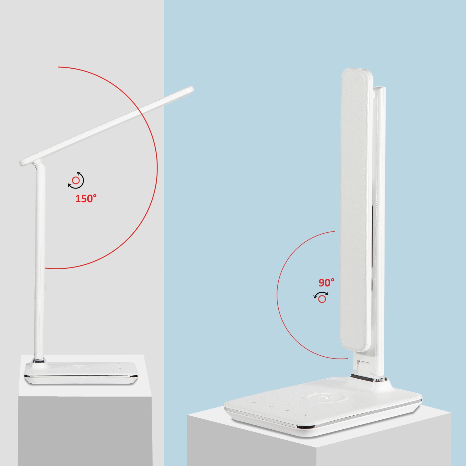 Remis à neuf - Lampe de bureau DEL SHOPPINGALL avec chargeur sans fil Qi, port de chargement USB, 3 modes de couleur avec 5 niveaux de luminosité,