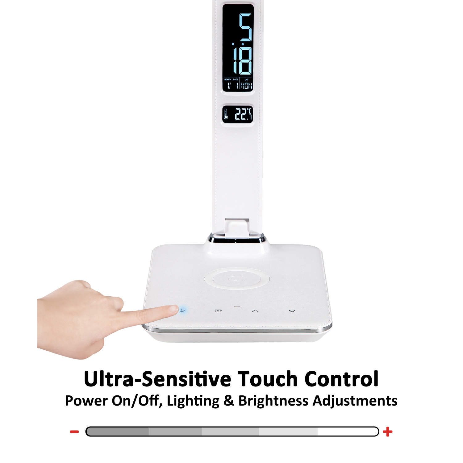 Remis à neuf - Lampe de bureau DEL SHOPPINGALL avec chargeur sans fil Qi, port de chargement USB, 3 modes de couleur avec 5 niveaux de luminosité,