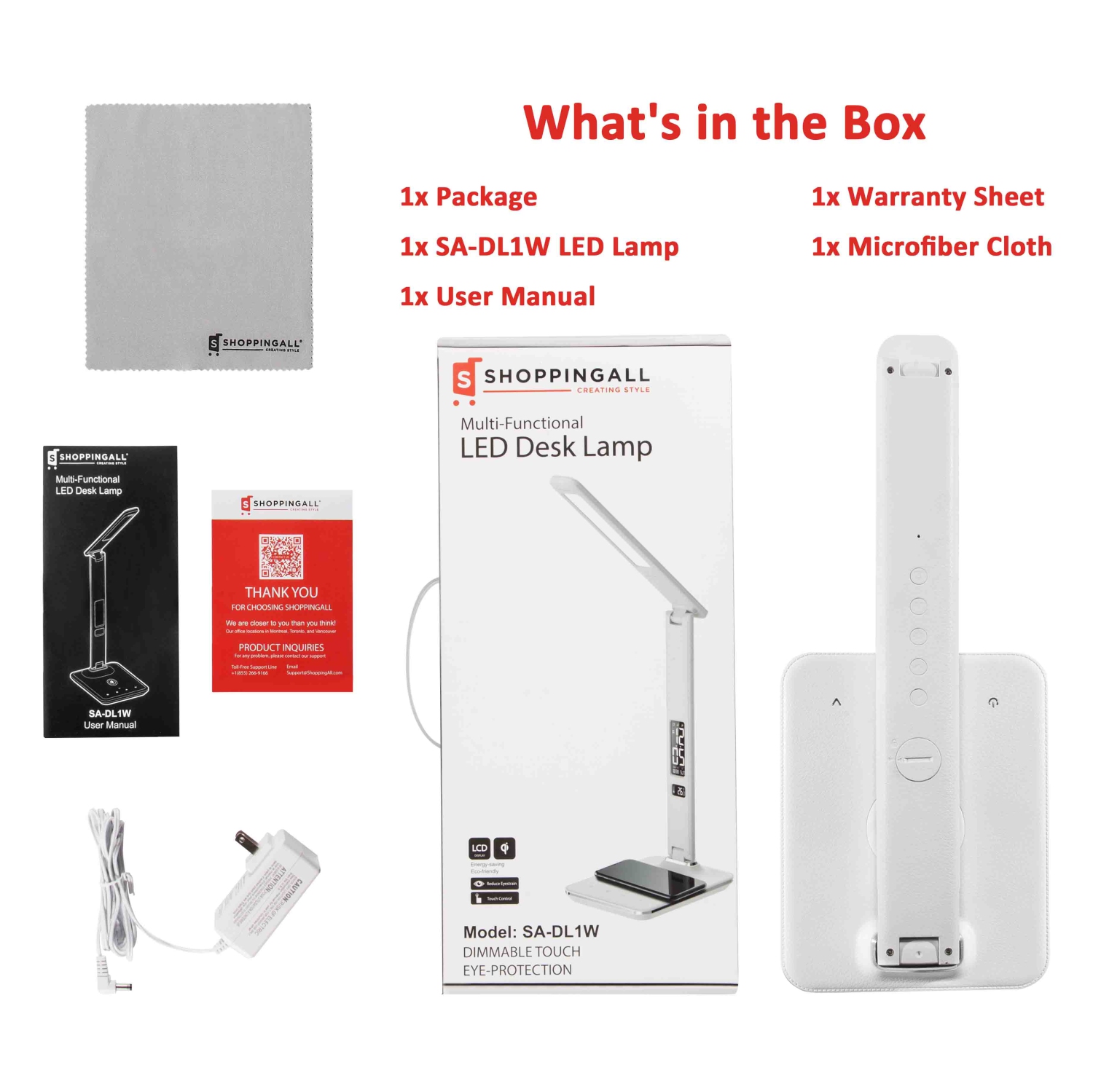 Remis à neuf - Lampe de bureau DEL SHOPPINGALL avec chargeur sans fil Qi, port de chargement USB, 3 modes de couleur avec 5 niveaux de luminosité,