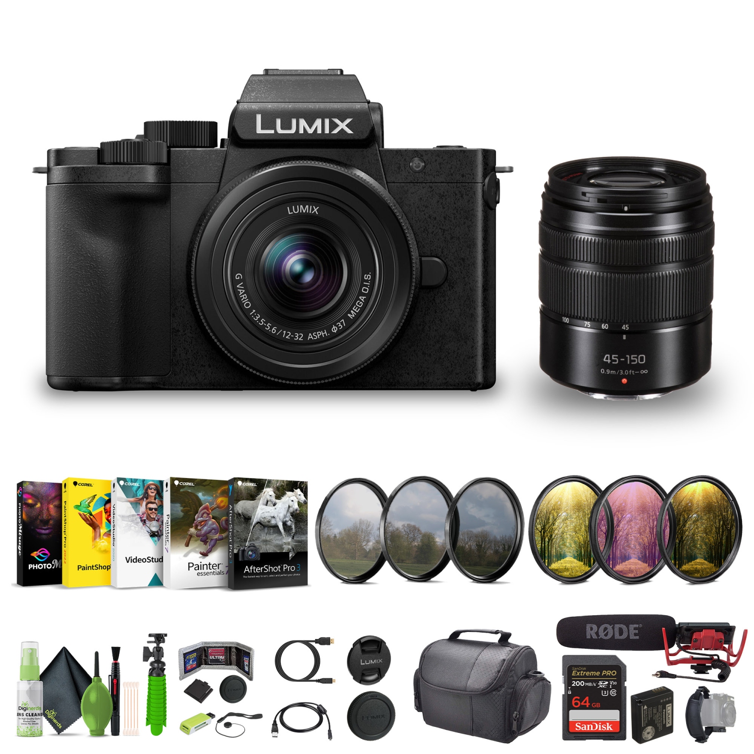 Appareil photo sans miroir LUMIX G100&nbsp;deniers 4K pour blogues vidéo + objectif 12-32&nbsp;mm + G Vario 45-150&nbsp;mm