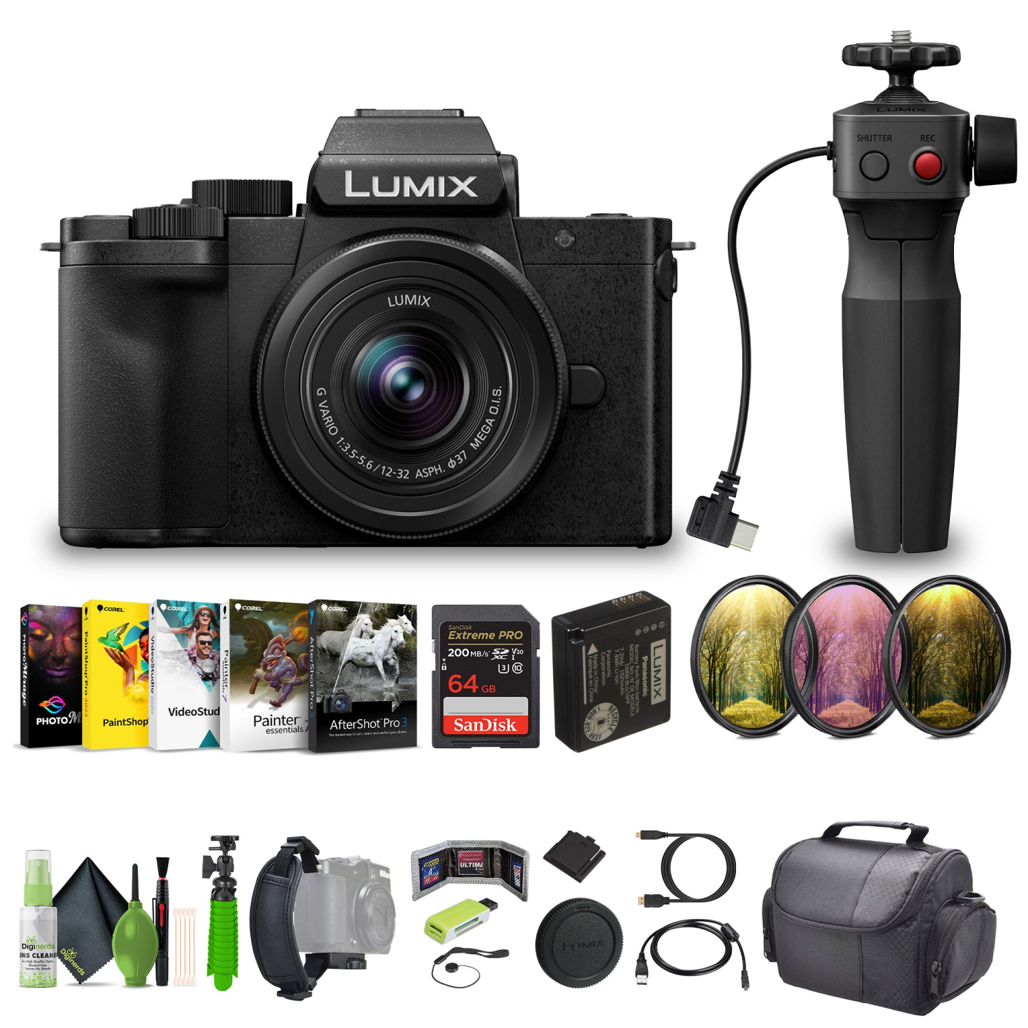 Panasonic Lumix G100D 4K Mirrorless Vlogging Camera 12-32mm Lens + Tripod Grip