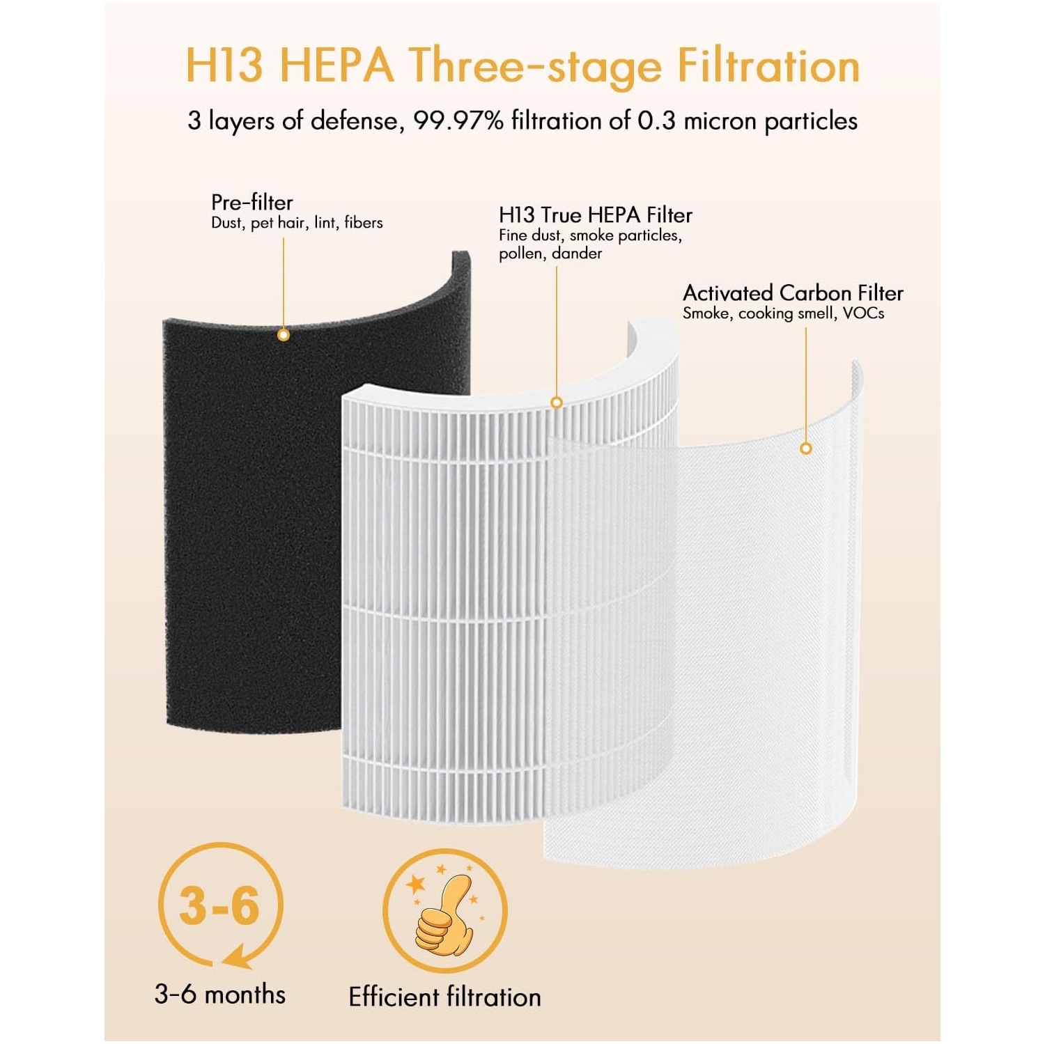 Air Purifier B-D02U Replacement Filter, VEWIOR H13 True HEPA Air Cleaner Filter