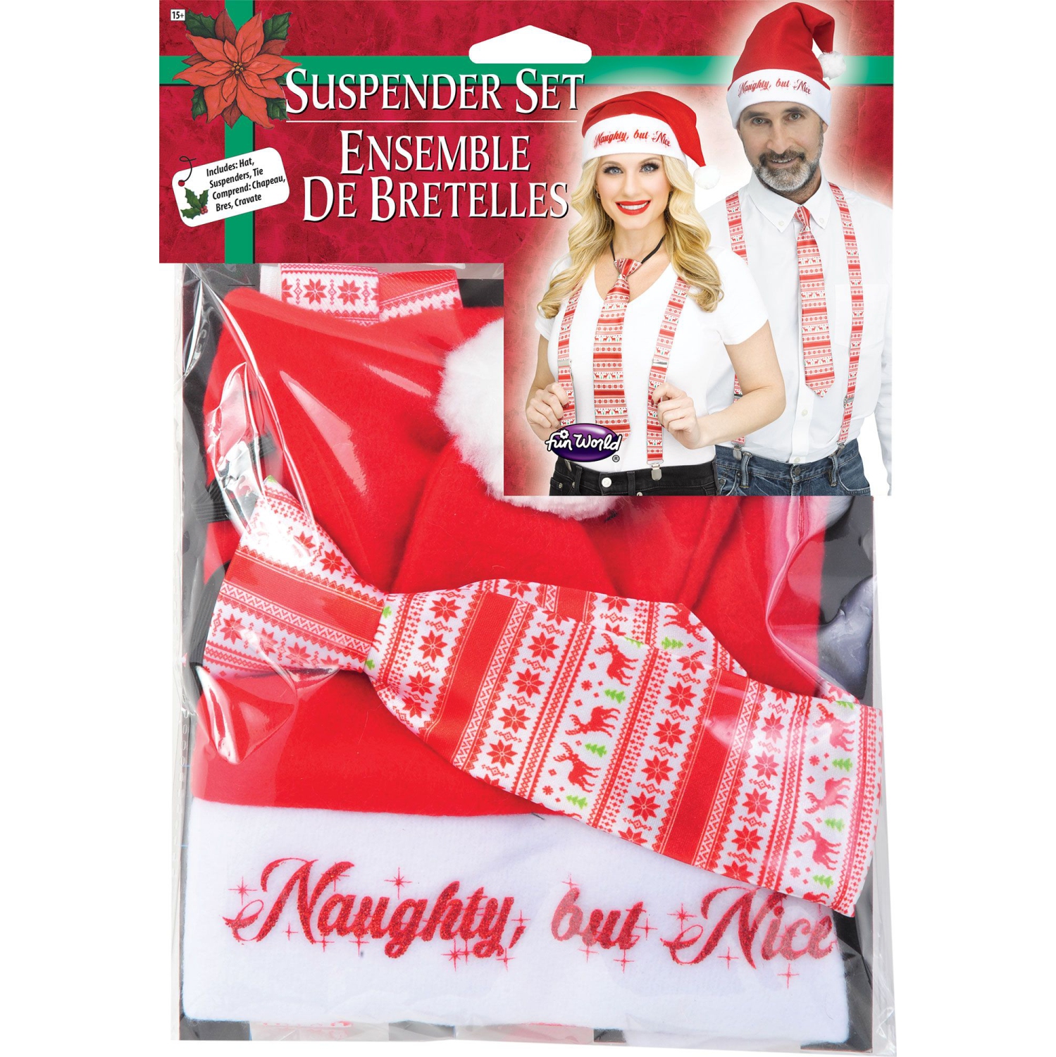 Ensemble de bretelles de Noël Holly Day avec renne rouge et blanc 3PC - taille unique