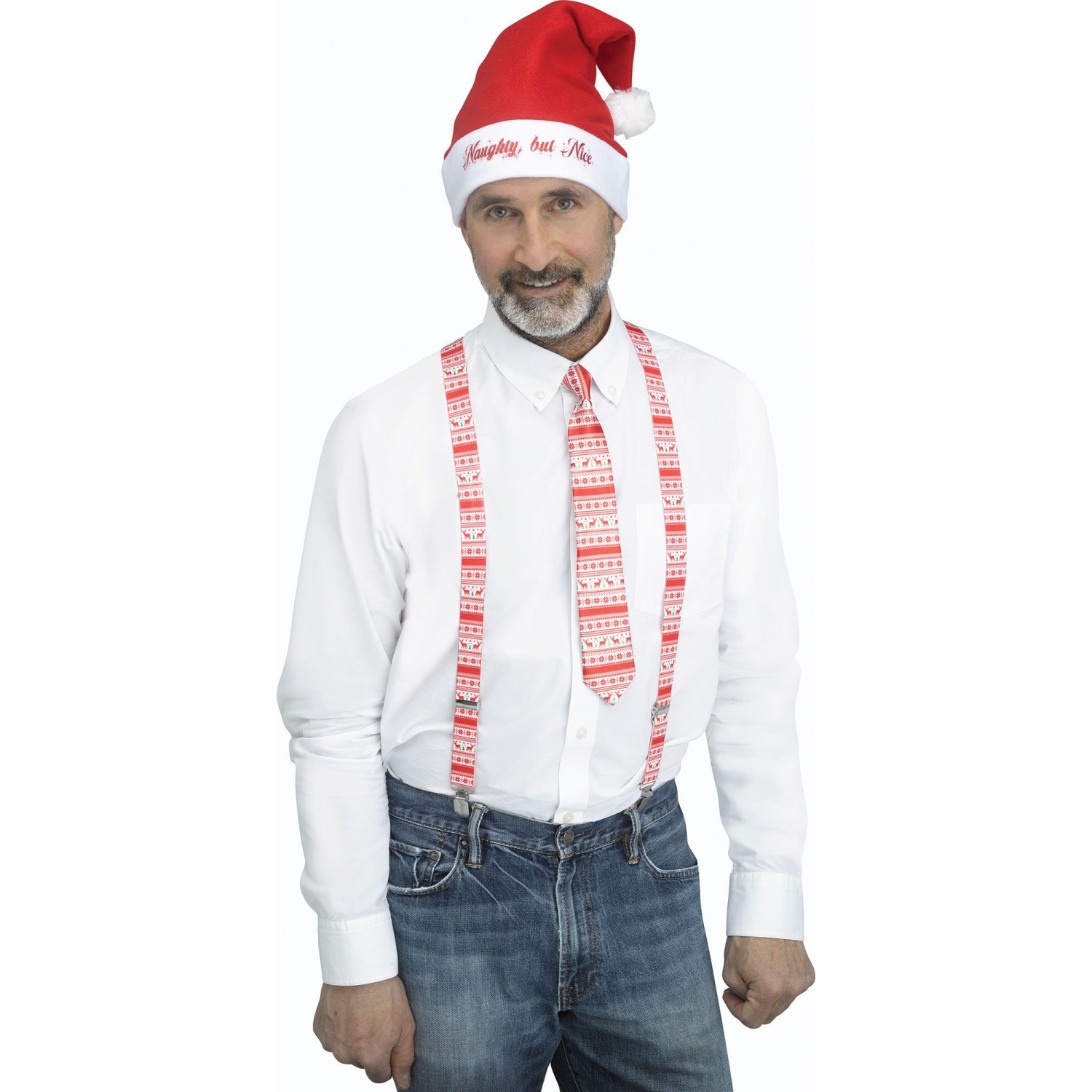 Ensemble de bretelles de Noël Holly Day avec renne rouge et blanc 3PC - taille unique