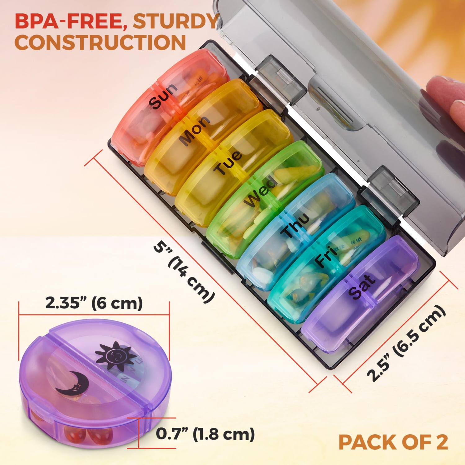 Weekly Pill Organizer - 2 Times-A-Day Compartments - 7 Day AM/PM Pill Container - Portable, Durable and Convenient Travel Pills Case for Tablets,