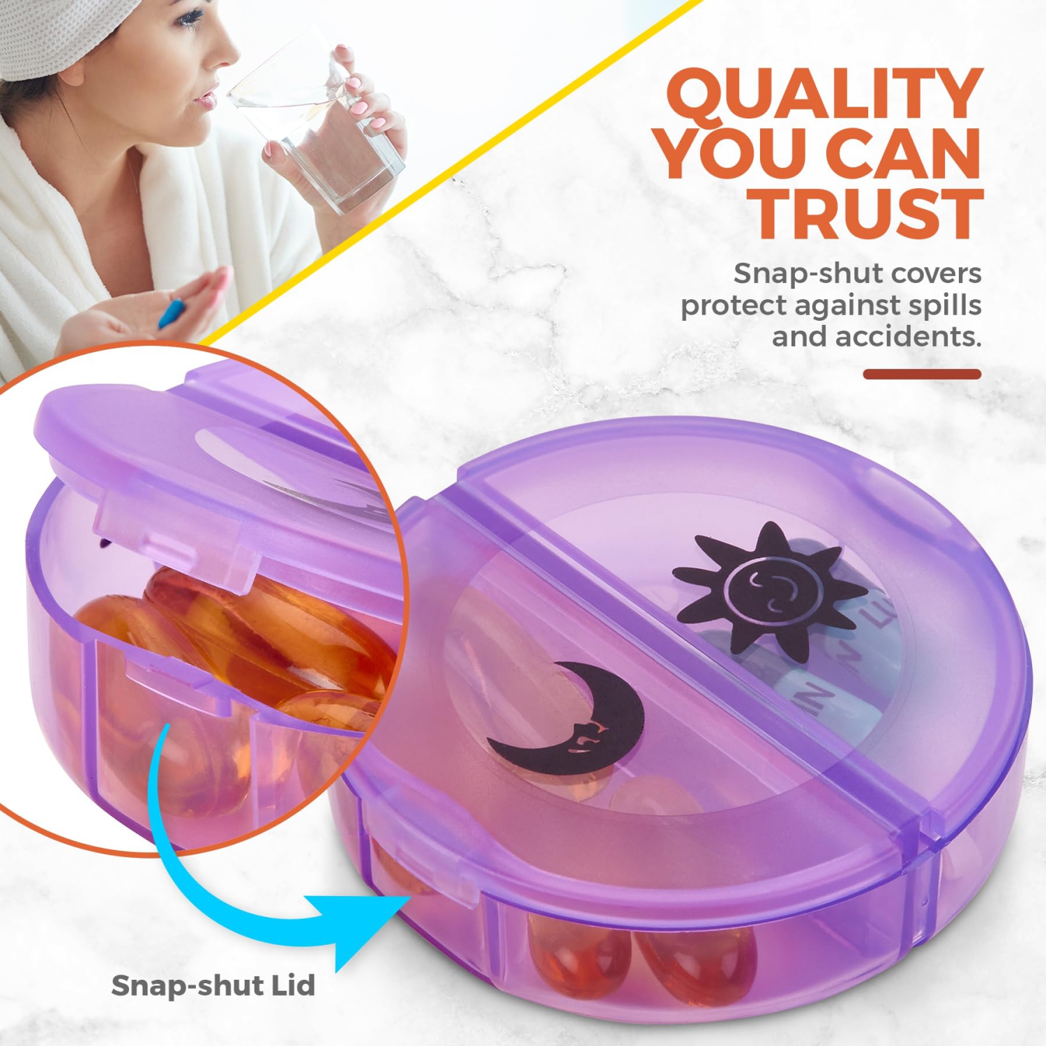 Weekly Pill Organizer - 2 Times-A-Day Compartments - 7 Day AM/PM Pill Container - Portable, Durable and Convenient Travel Pills Case for Tablets,