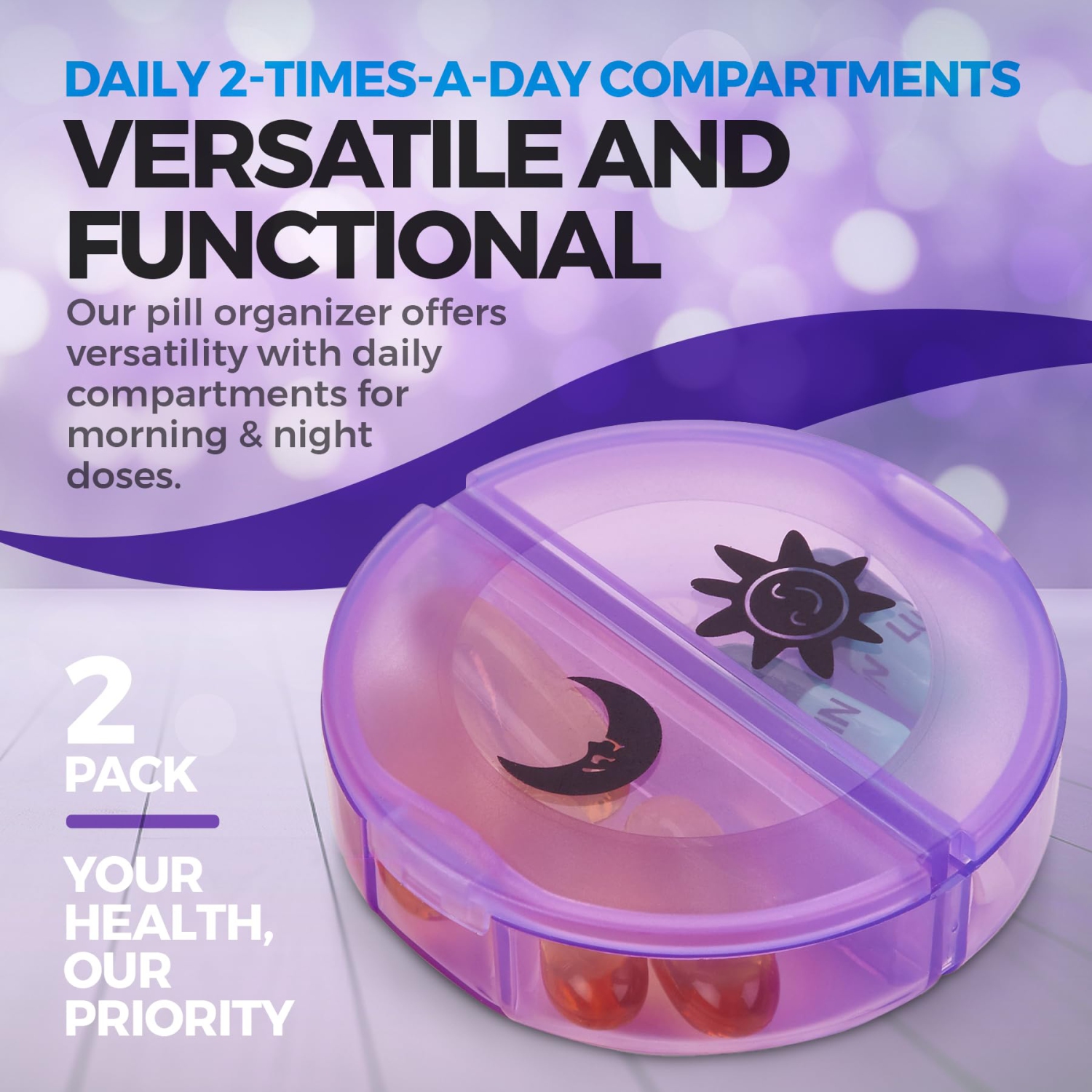 Weekly Pill Organizer - 2 Times-A-Day Compartments - 7 Day AM/PM Pill Container - Portable, Durable and Convenient Travel Pills Case for Tablets,