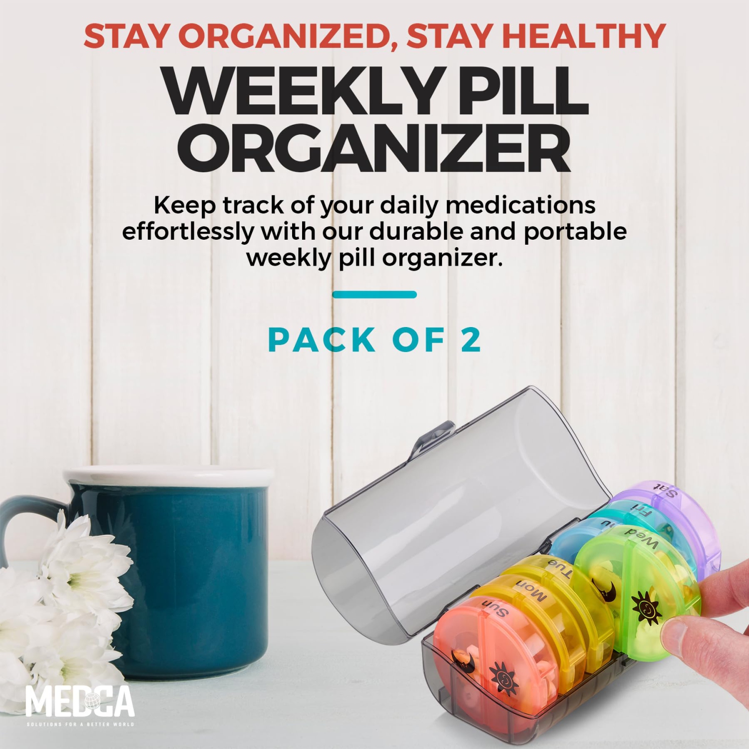 Weekly Pill Organizer - 2 Times-A-Day Compartments - 7 Day AM/PM Pill Container - Portable, Durable and Convenient Travel Pills Case for Tablets,