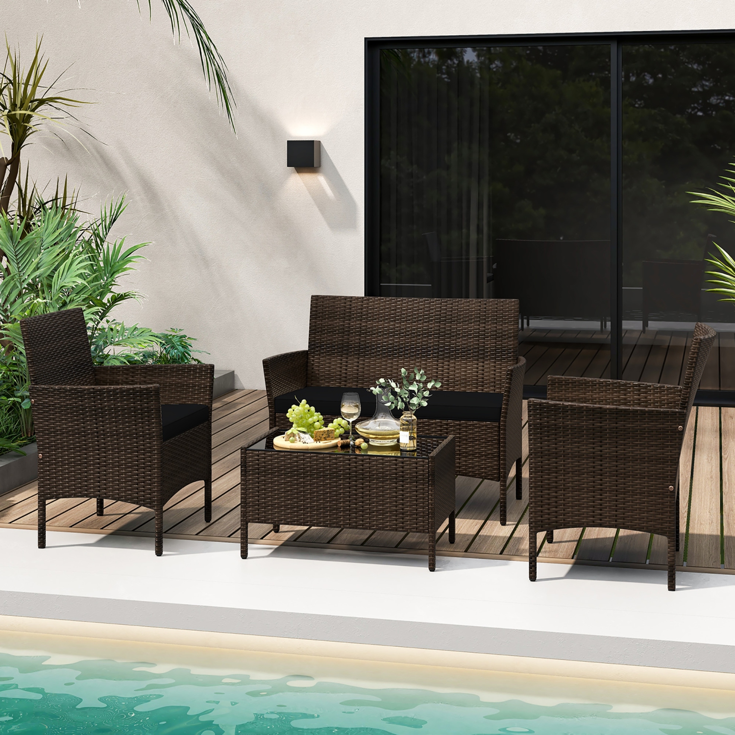 Gymax 8 Piece Patio Rattan Conversation Set Outdoor Wicker Furniture Set w/ Chair