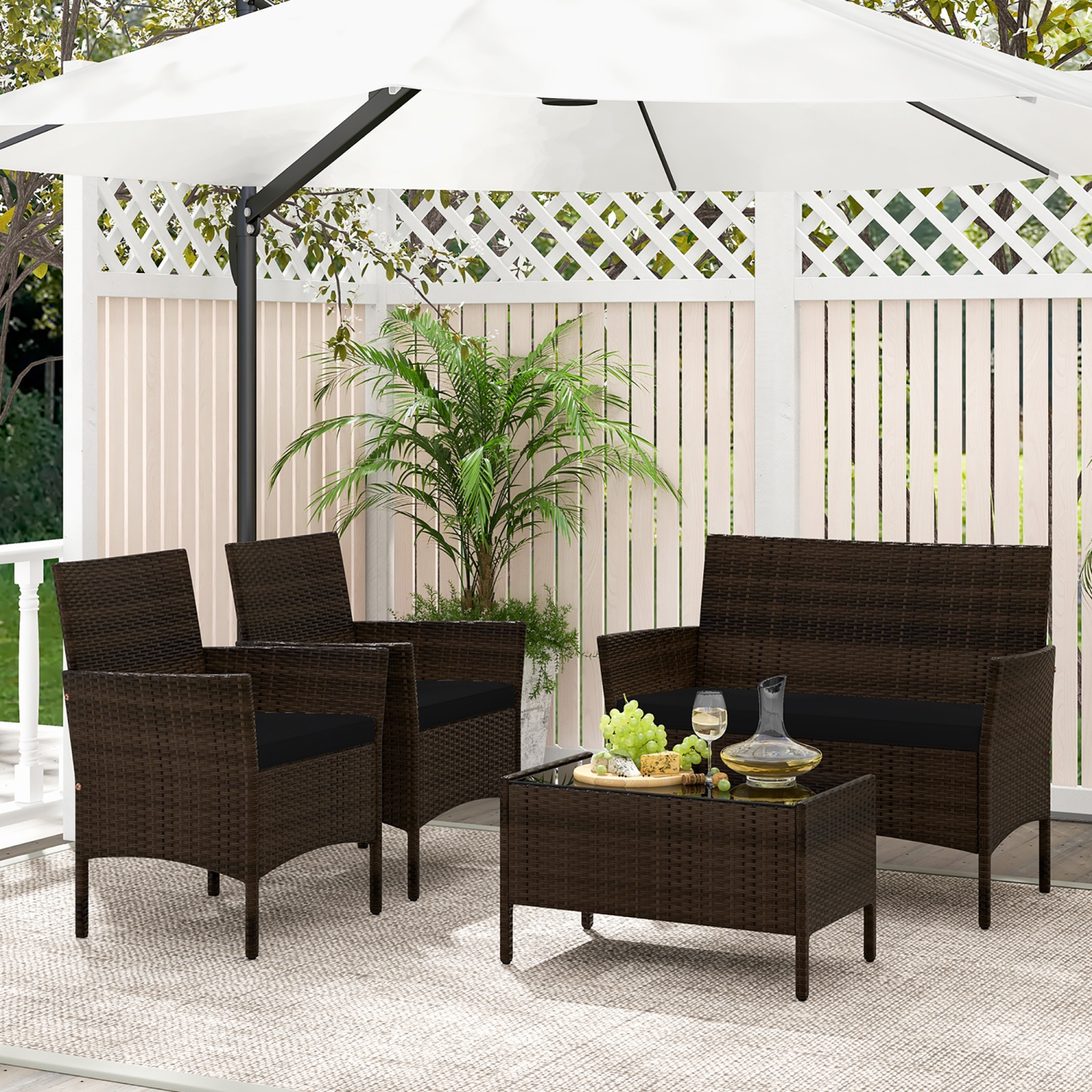 Gymax 8 Piece Patio Rattan Conversation Set Outdoor Wicker Furniture Set w/ Chair