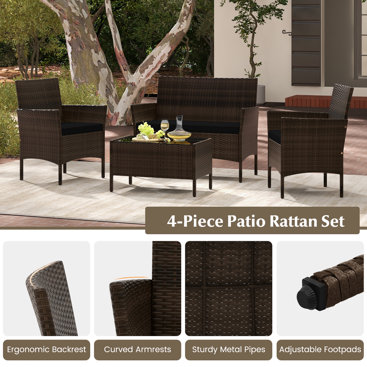Gymax 8 Piece Patio Rattan Conversation Set Outdoor Wicker Furniture Set w/ Chair