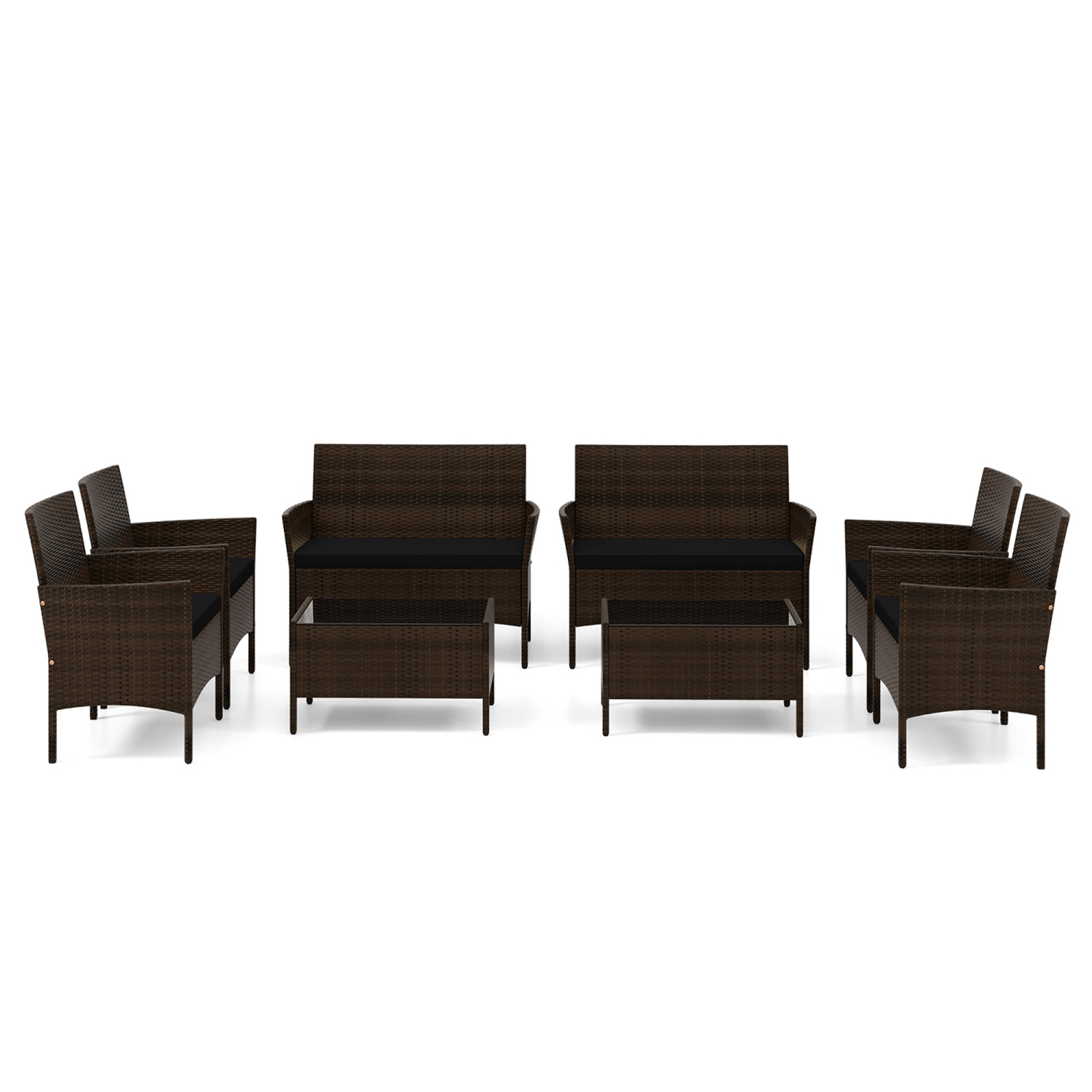 Gymax 8 Piece Patio Rattan Conversation Set Outdoor Wicker Furniture Set w/ Chair