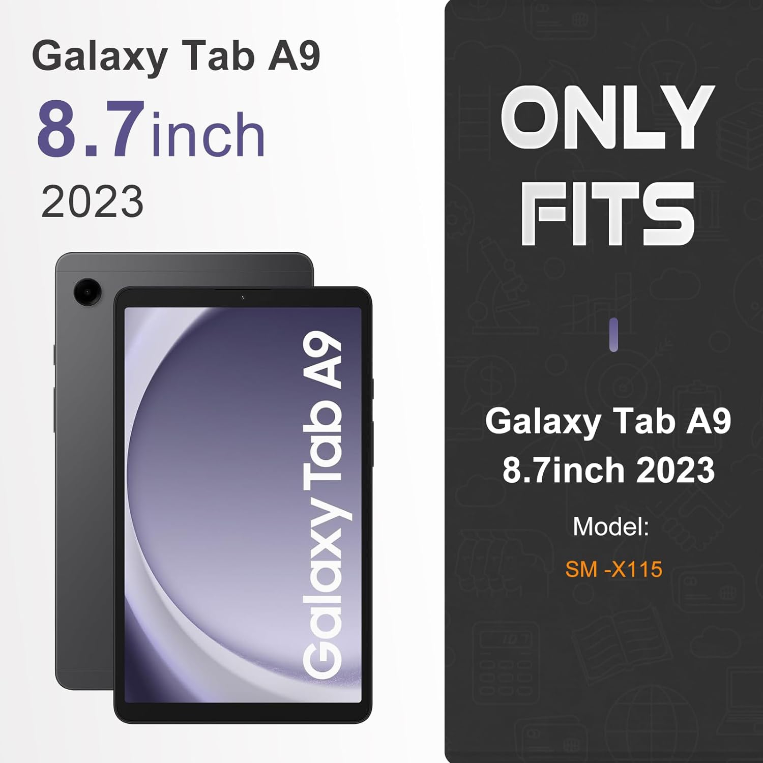 XCRS Samsung Galaxy Tab A9 8,7 po 2024 étui pivotant à 360° avec béquille, étui folio en cuir pu multi-angle de visionnement