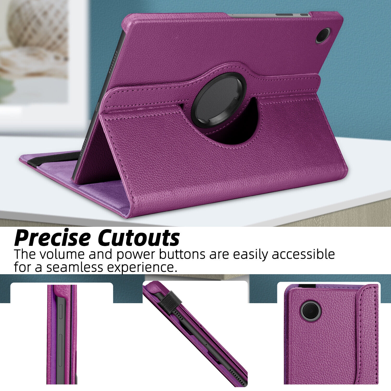 XCRS Samsung Galaxy Tab A9 8,7 po 2024 étui pivotant à 360° avec béquille, étui folio en cuir pu multi-angle de visionnement