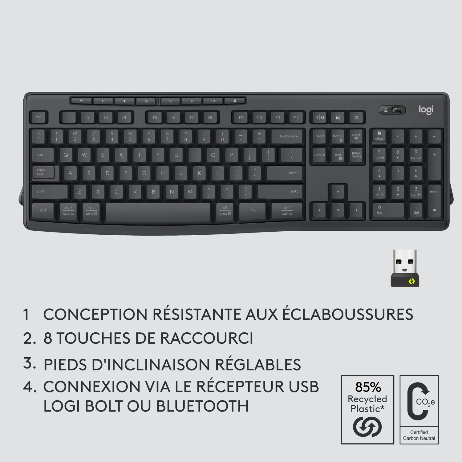 Ensemble avec clavier et souris Bluetooth MK370 de Logitech - Graphite
